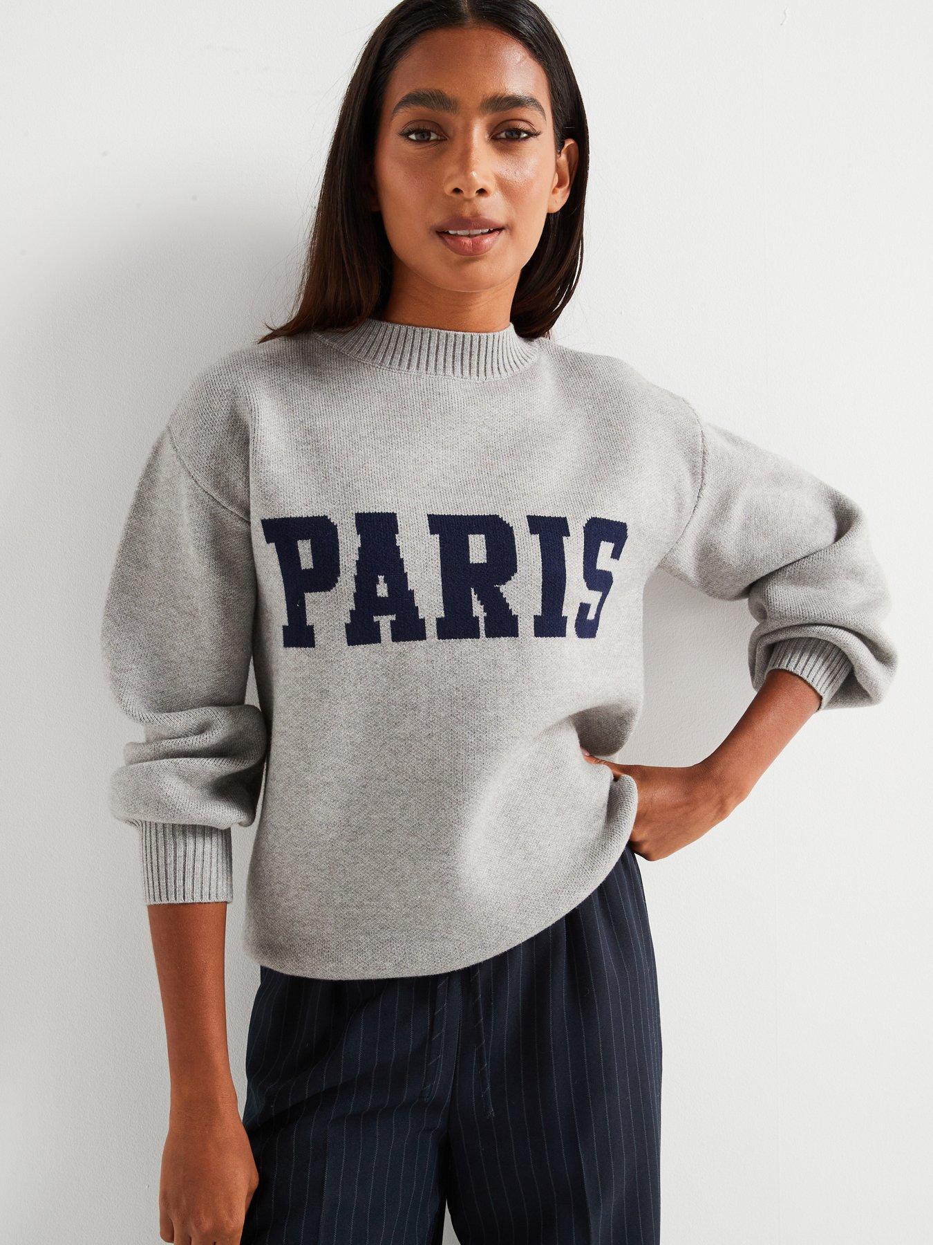 Image 6 of 6 of V by Very Paris Slogan Knitted Jumper - Grey