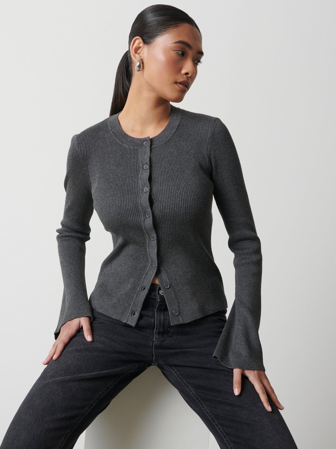 undefined Lacey Button Down Top - Charcoal Grey