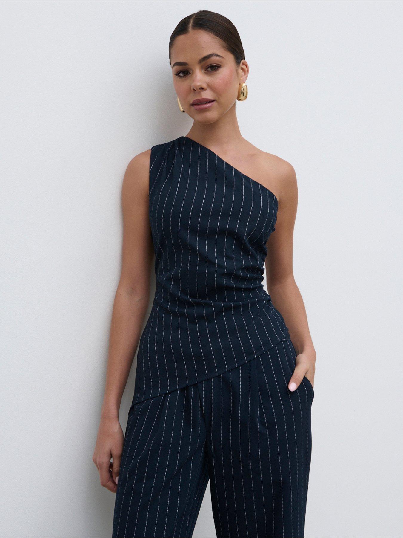 undefined Lorna One Shoulder Ruched Top - Blue