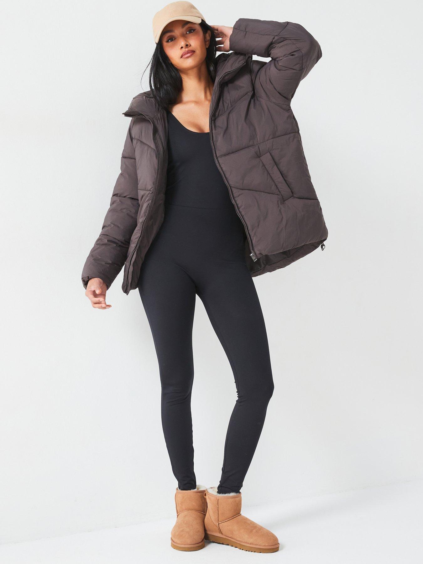 undefined Short Hooded Padded Jacket - Brown