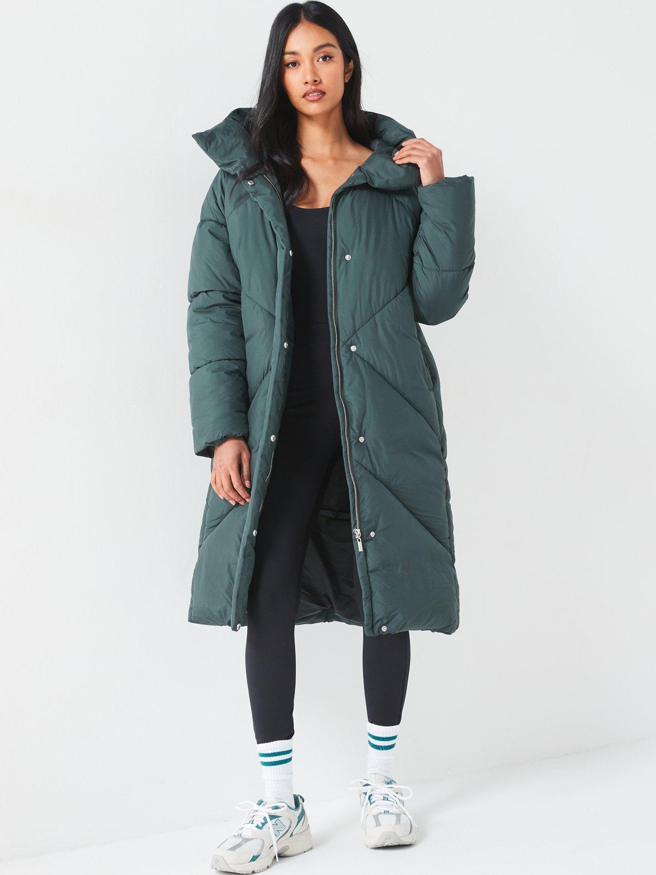 undefined Longline Padded Hooded Coat - Green