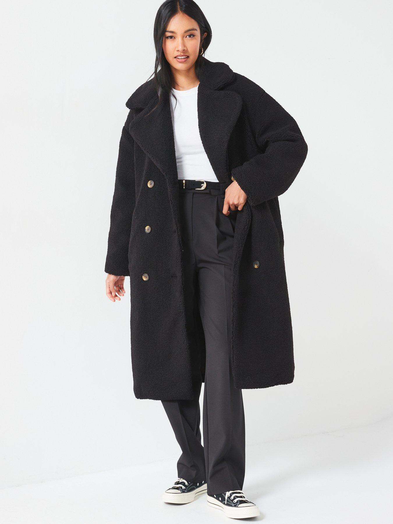 undefined Longline Borg Coat - Black