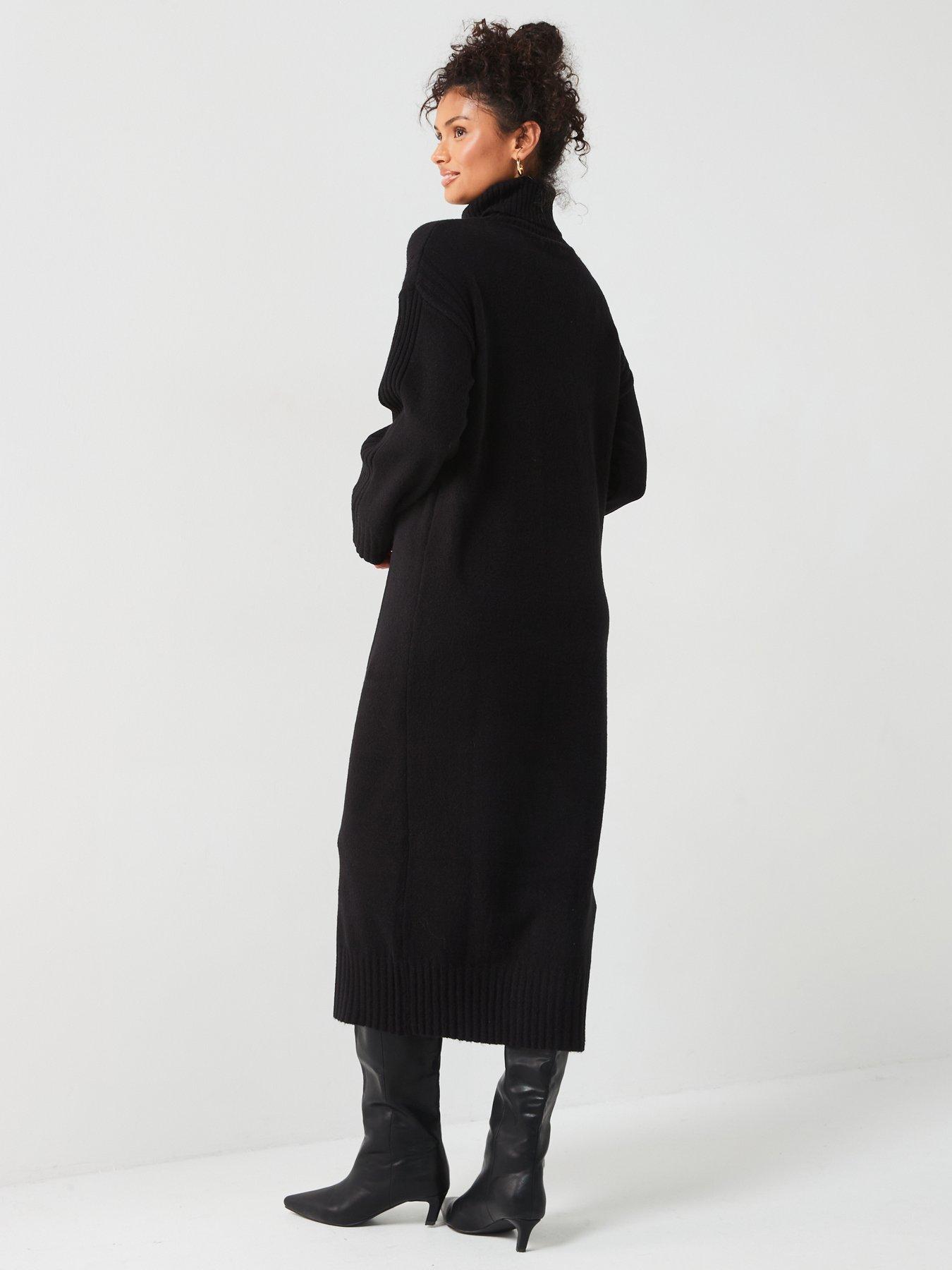 Image 2 of 5 of V by Very Roll Neck Long Sleeve Knitted Midaxi Dress - Black