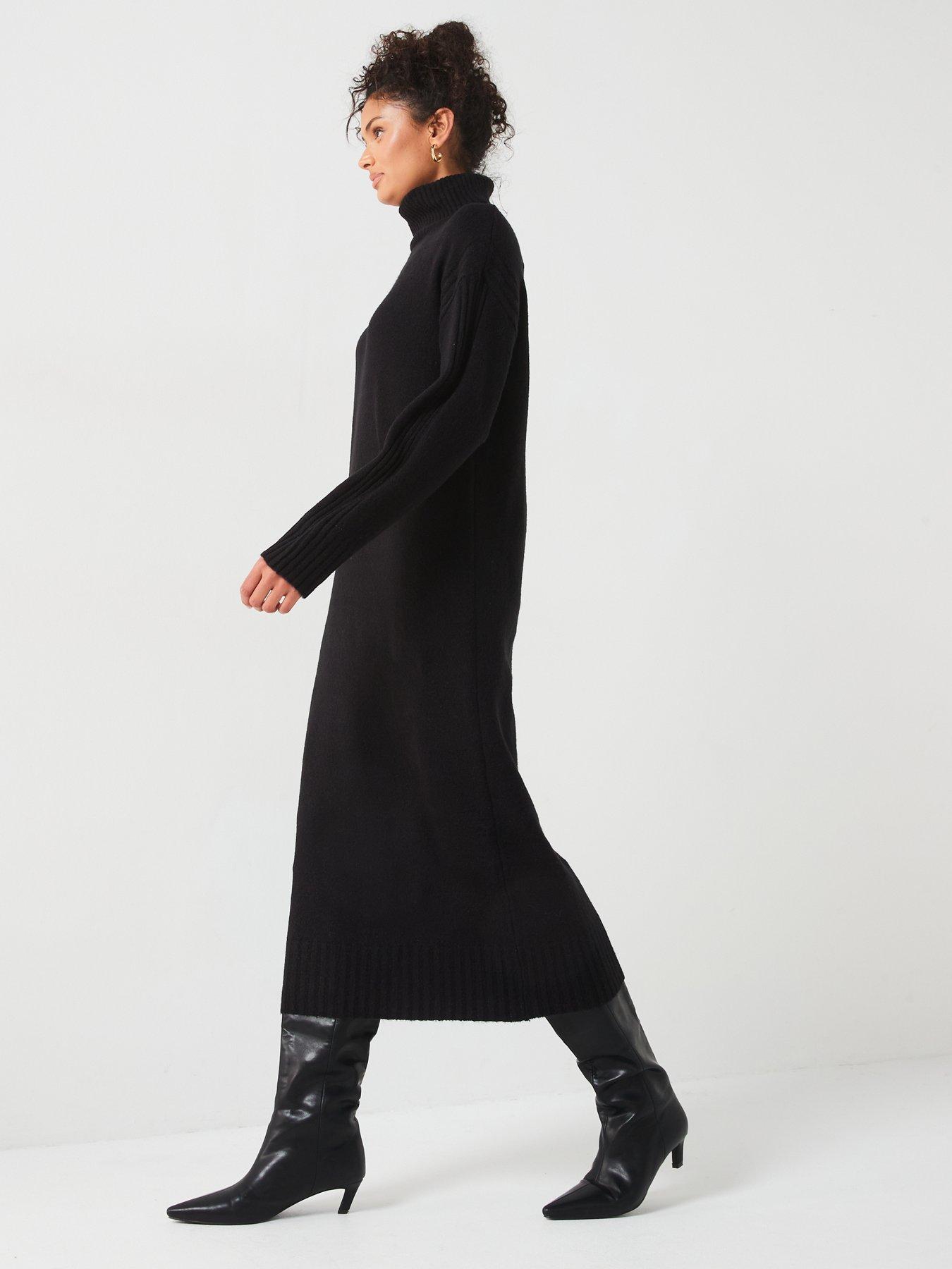 Image 3 of 5 of V by Very Roll Neck Long Sleeve Knitted Midaxi Dress - Black