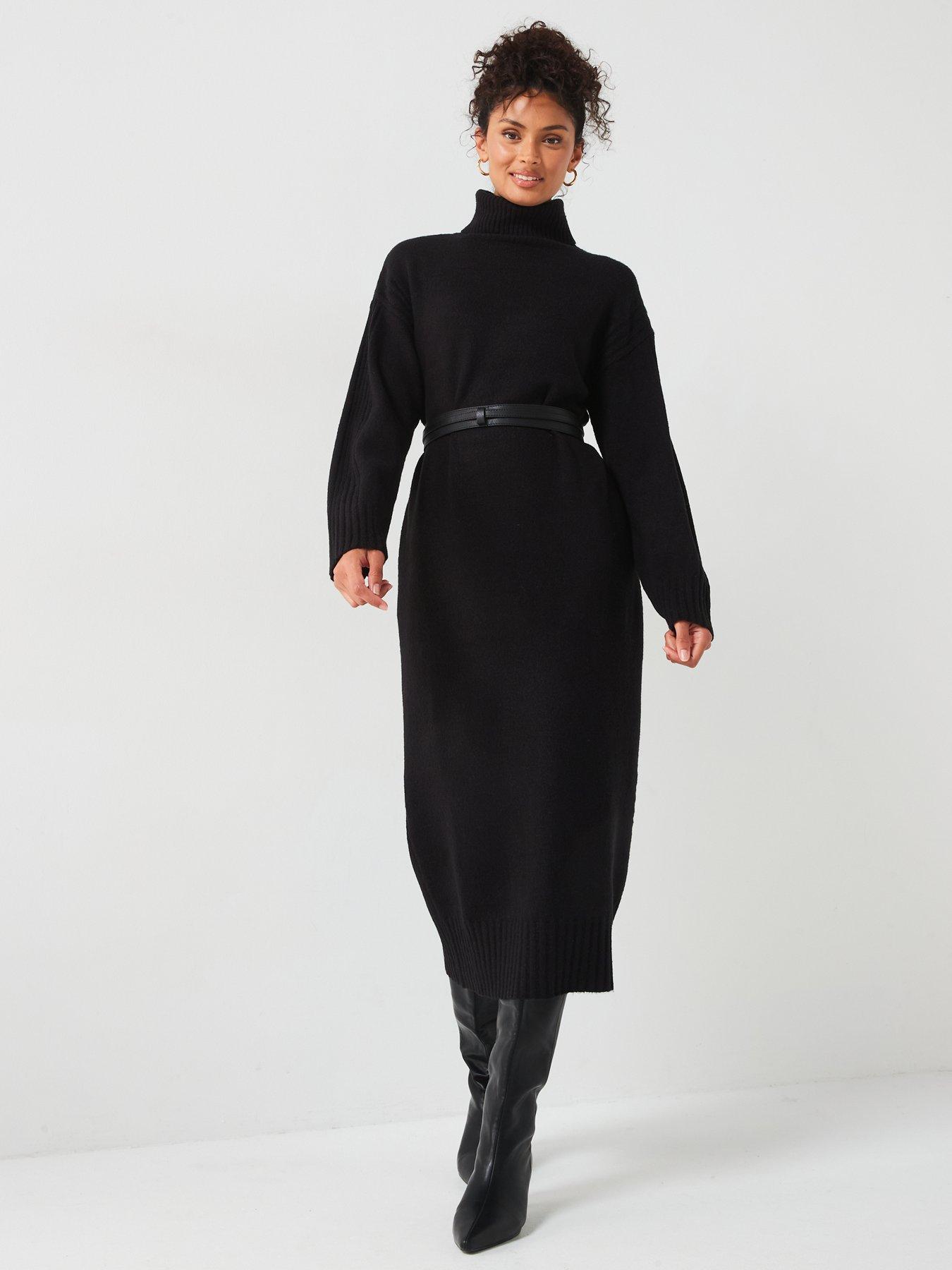 Image 4 of 5 of V by Very Roll Neck Long Sleeve Knitted Midaxi Dress - Black