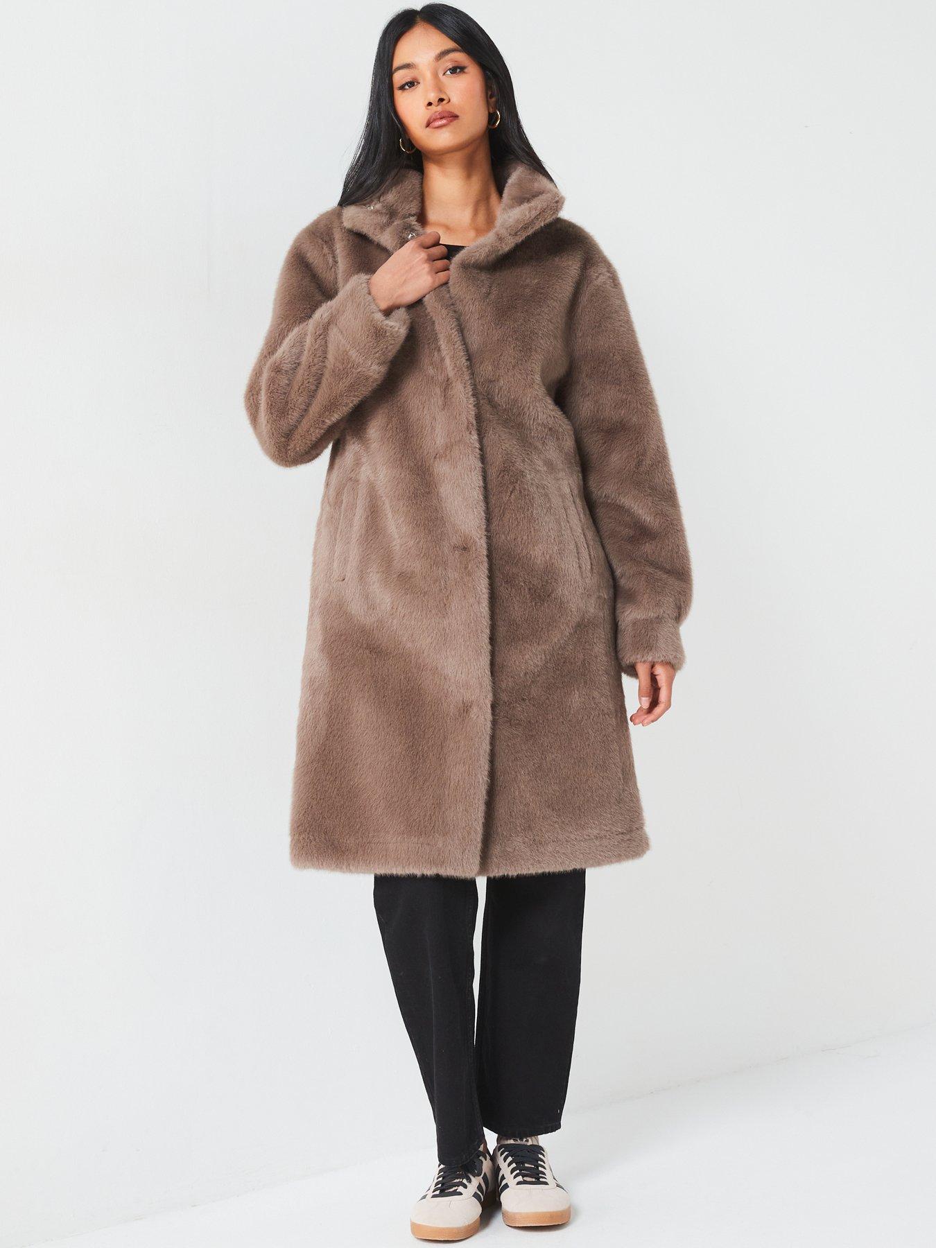 V by Very Faux Fur Bonded Coat Mink Very
