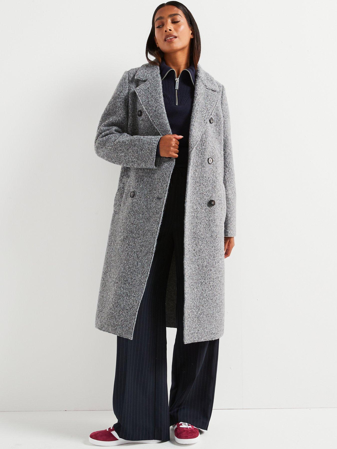 undefined Textured Double Breasted Coat - Grey