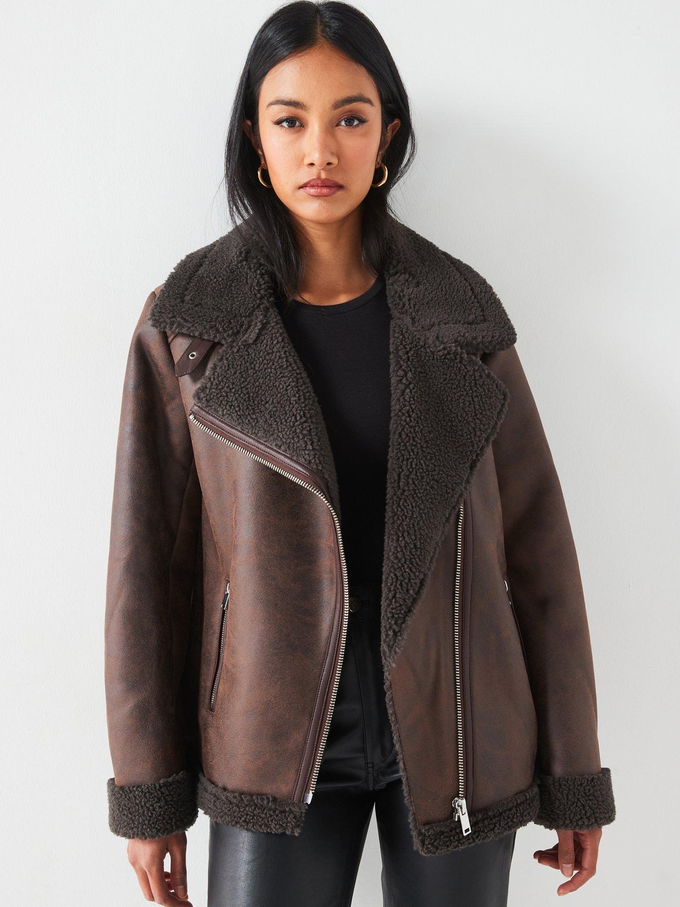 Cassie black oversized aviator faux shearling coat hotsell