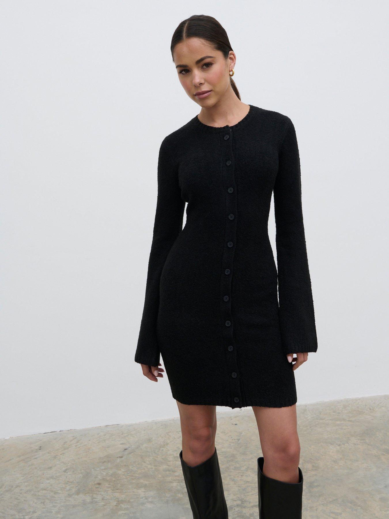 undefined Aida Mini Button Down Knit Dress - Black