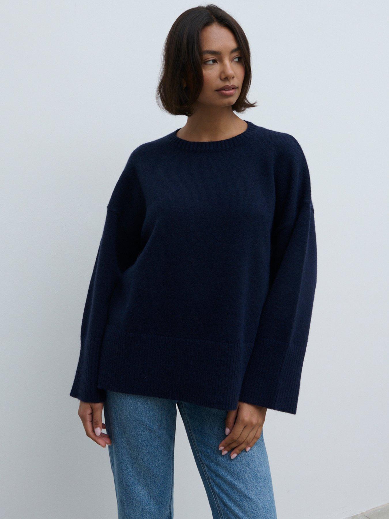 undefined Finnity Slouchy Crew Neck Jumper - Navy
