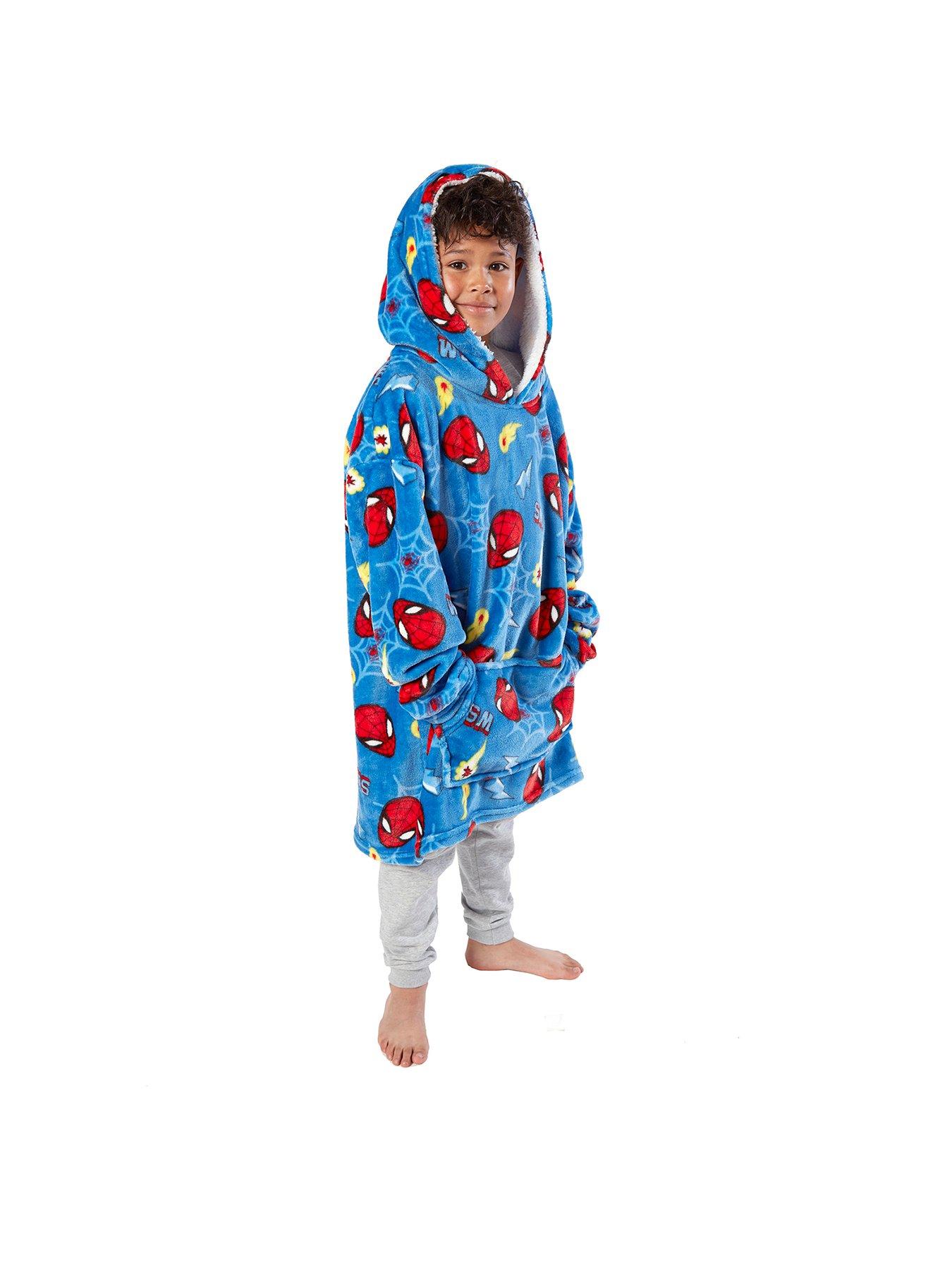 Product photograph of Spiderman Webs Childrens Wearable Hooded Blanket Poncho Small - Multi from very.co.uk