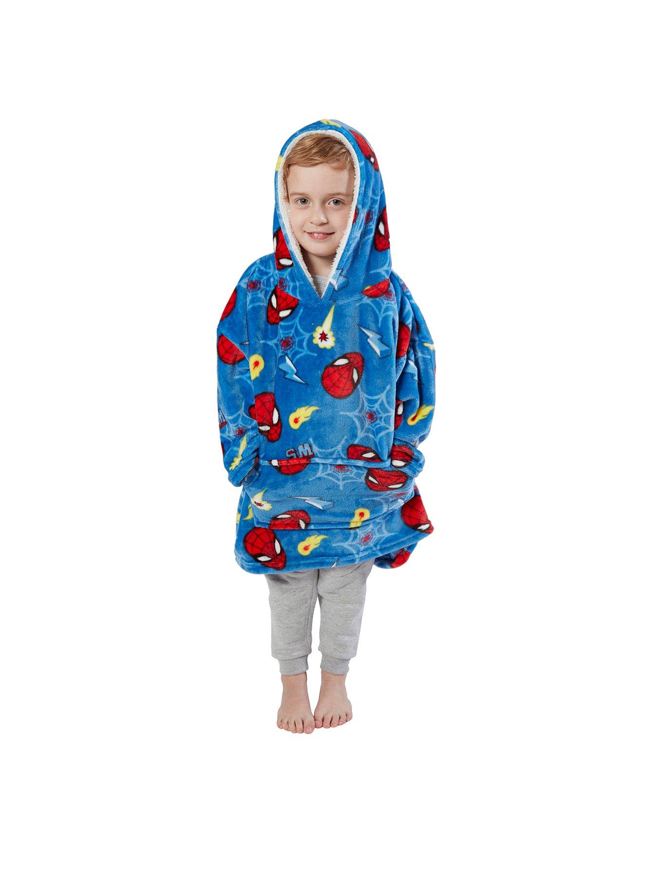 Product photograph of Spiderman Webs Childrens Wearable Hooded Blanket Poncho Pre-school - Multi from very.co.uk