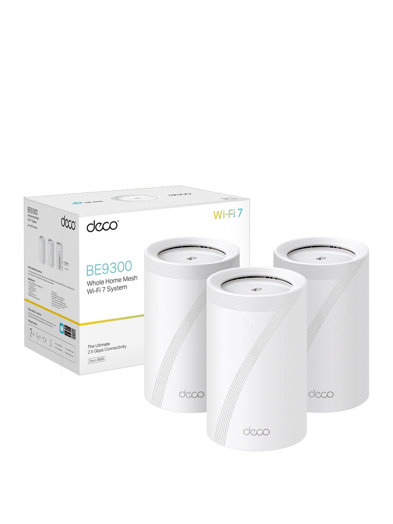 TP Link Deco BE65 (3-pack) 9.3Gbps Wi-Fi 7 Tri-Band Mesh Kit, Parental Controls, AI-Driven Wi-Fi, 4x 2.5G pt