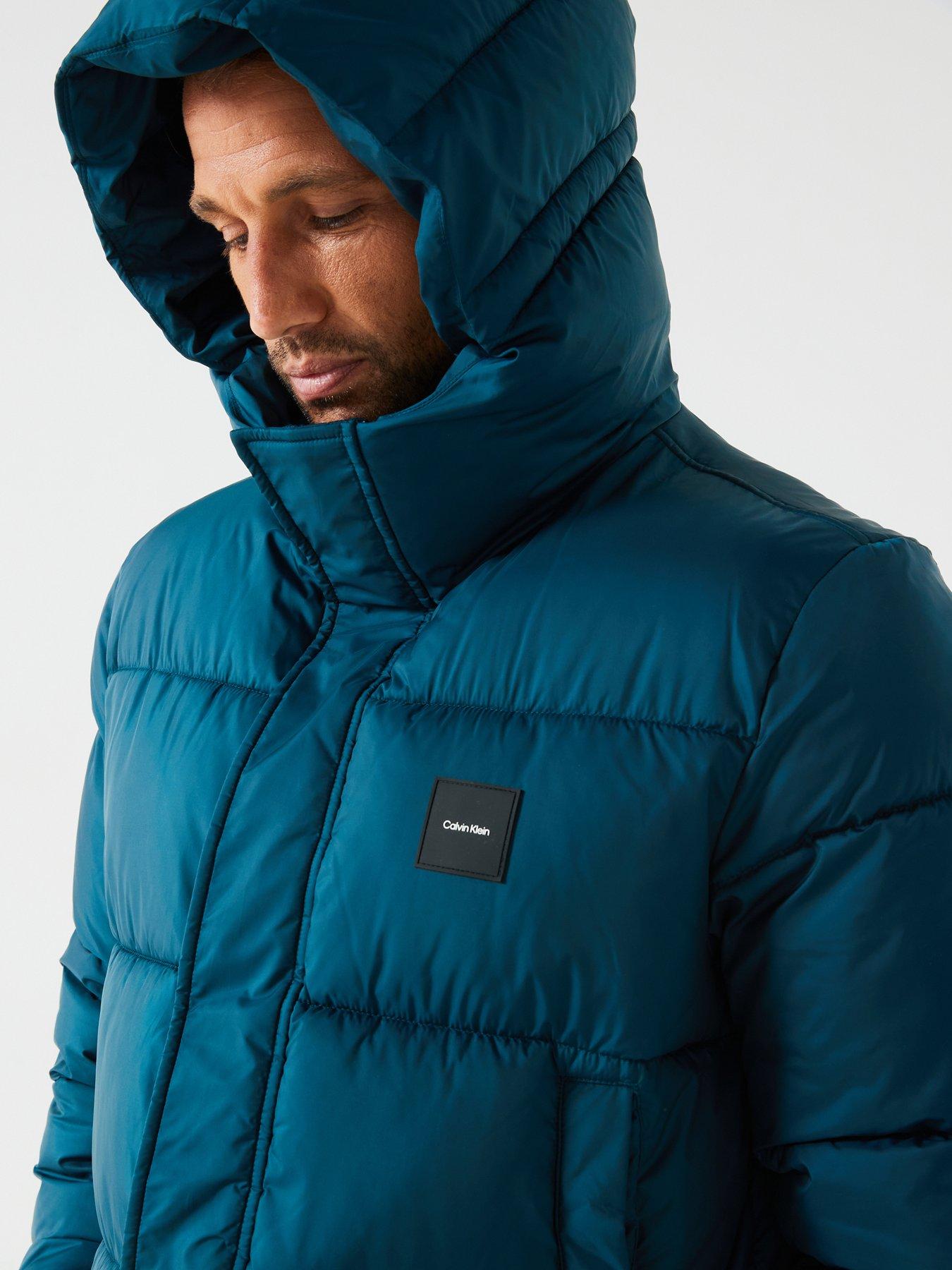 Calvin klein long hooded puffer jacket best sale