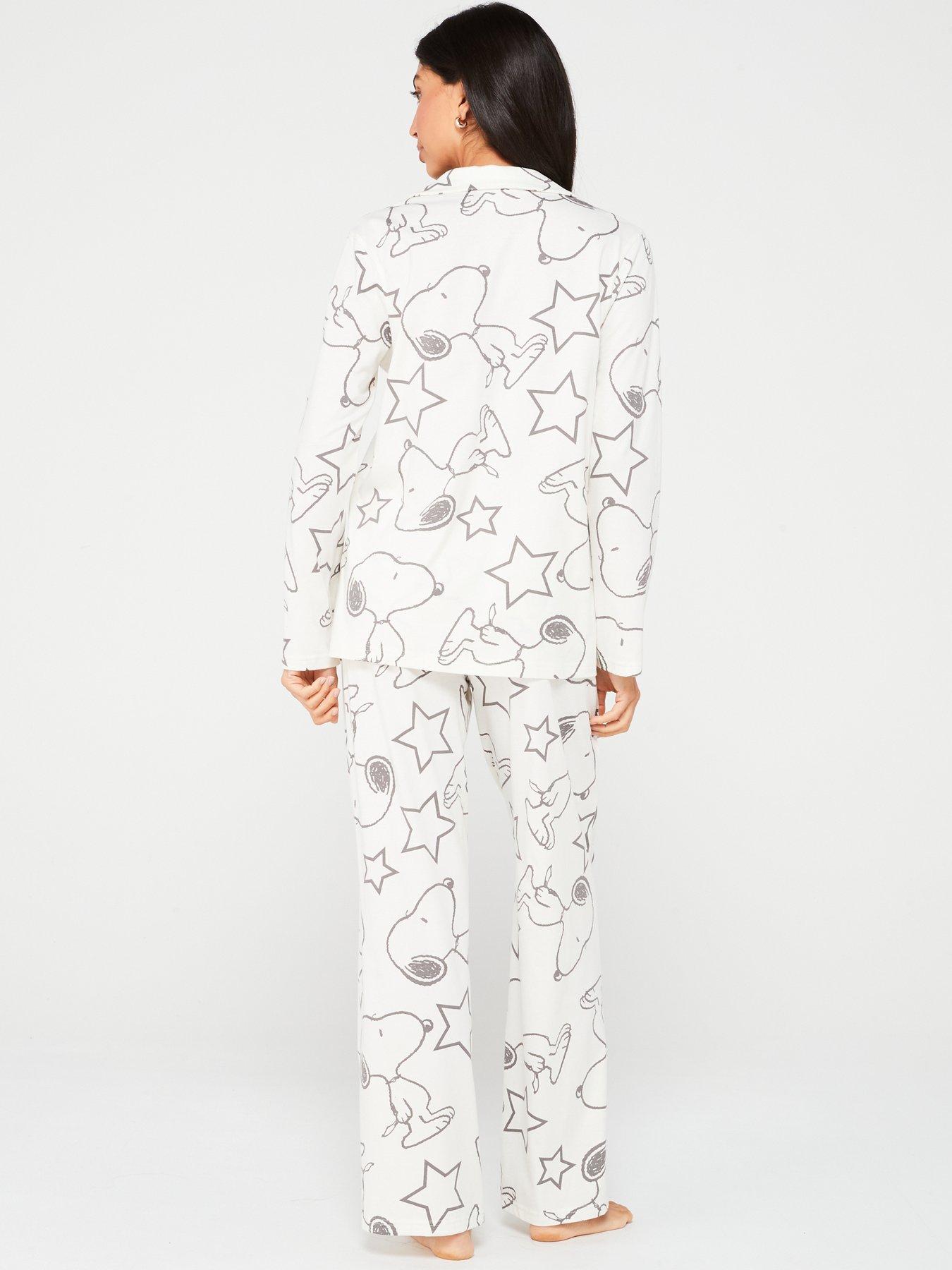 Image 2 of 4 of Snoopy Ladies Snoopy Long Sleeve Top And Wide Leg Pyjama Set - Off White