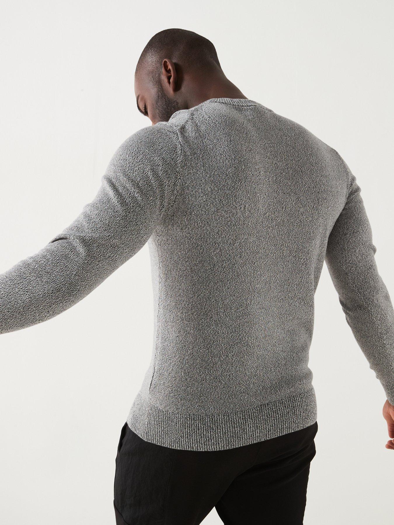 Calvin Klein Knitted Mouline Textured Logo Jumper - Grey/Black 