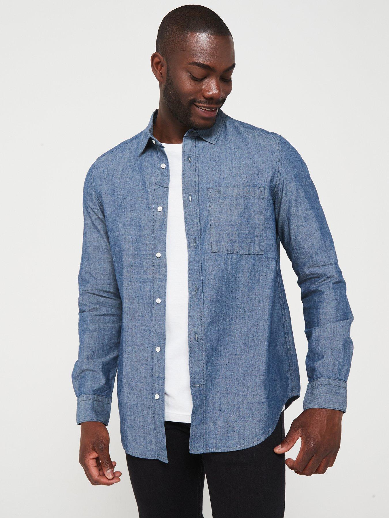 Calvin Klein Chambray Lightweight Denim Shirt Mid Wash Very