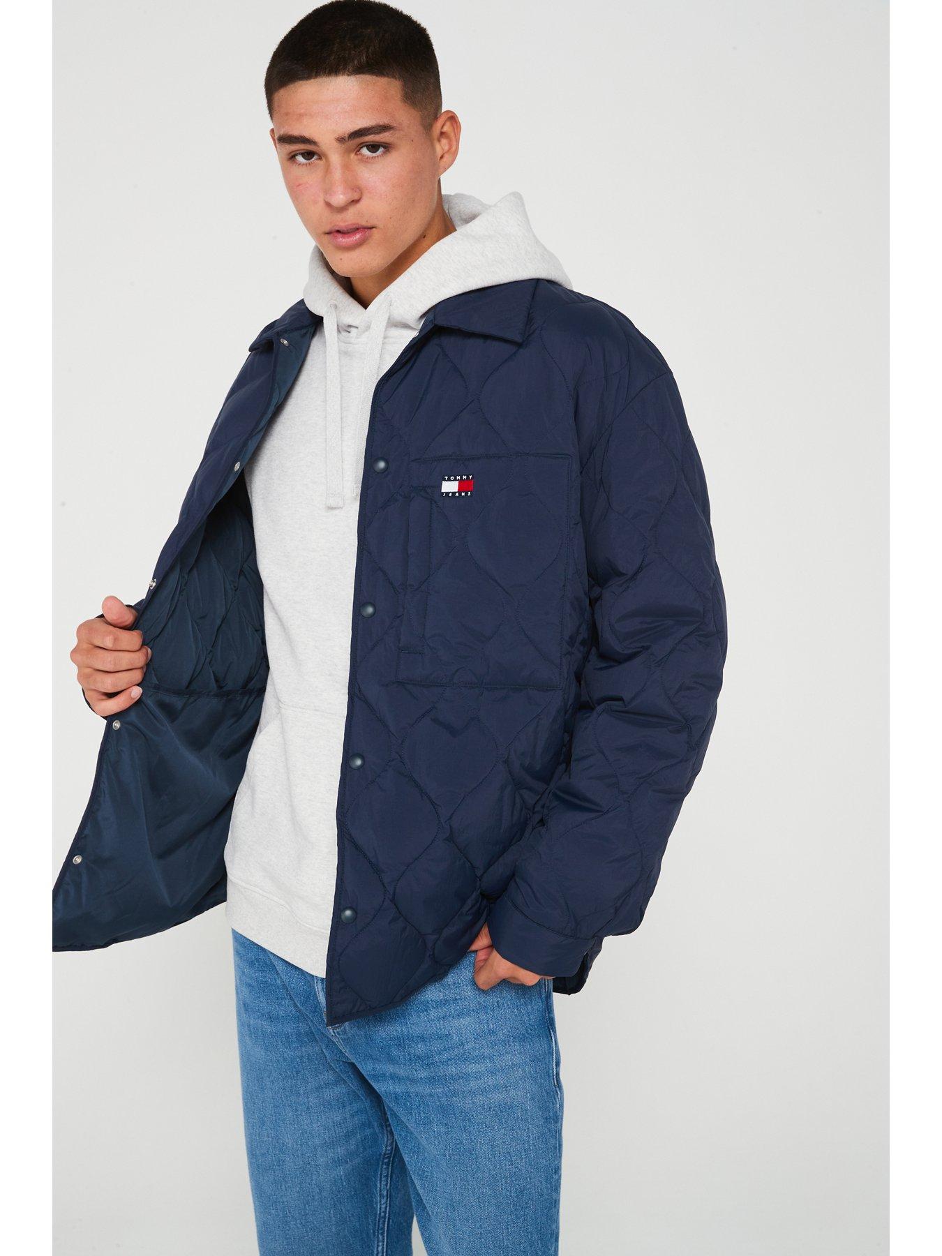 tommy jeans flag button thru quilted shacket - navy