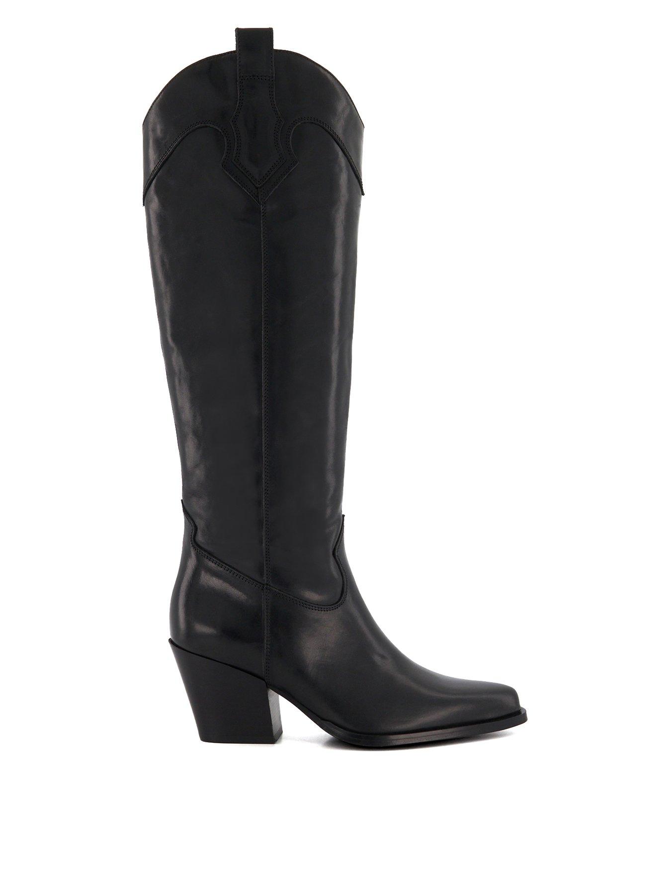 Dune London Tennessee Leather Knee High Western Boots Black Very