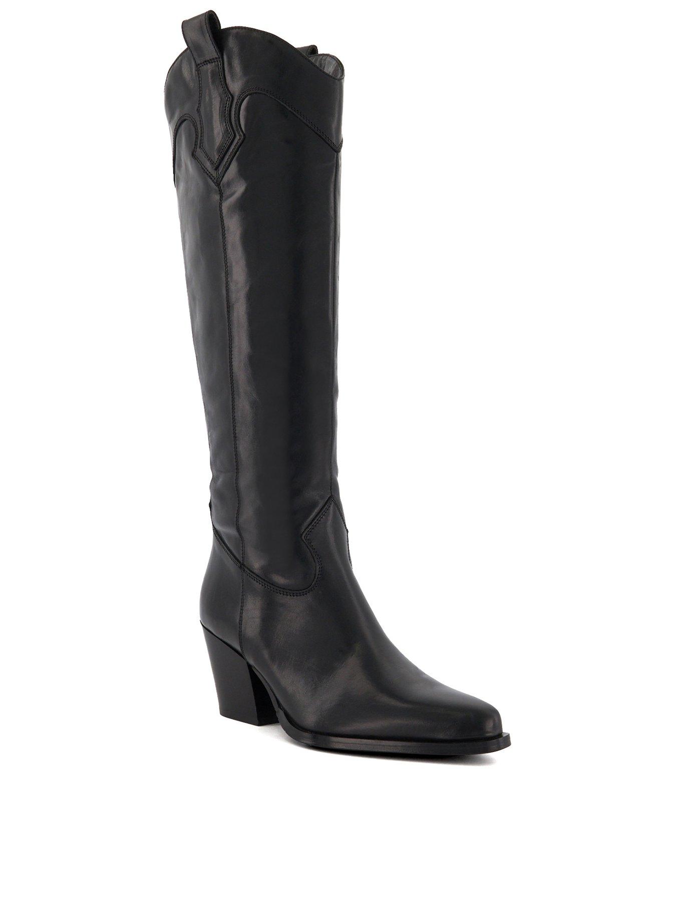 Dune London Tennessee Leather Knee-high Western Boots - Black | Very.co.uk