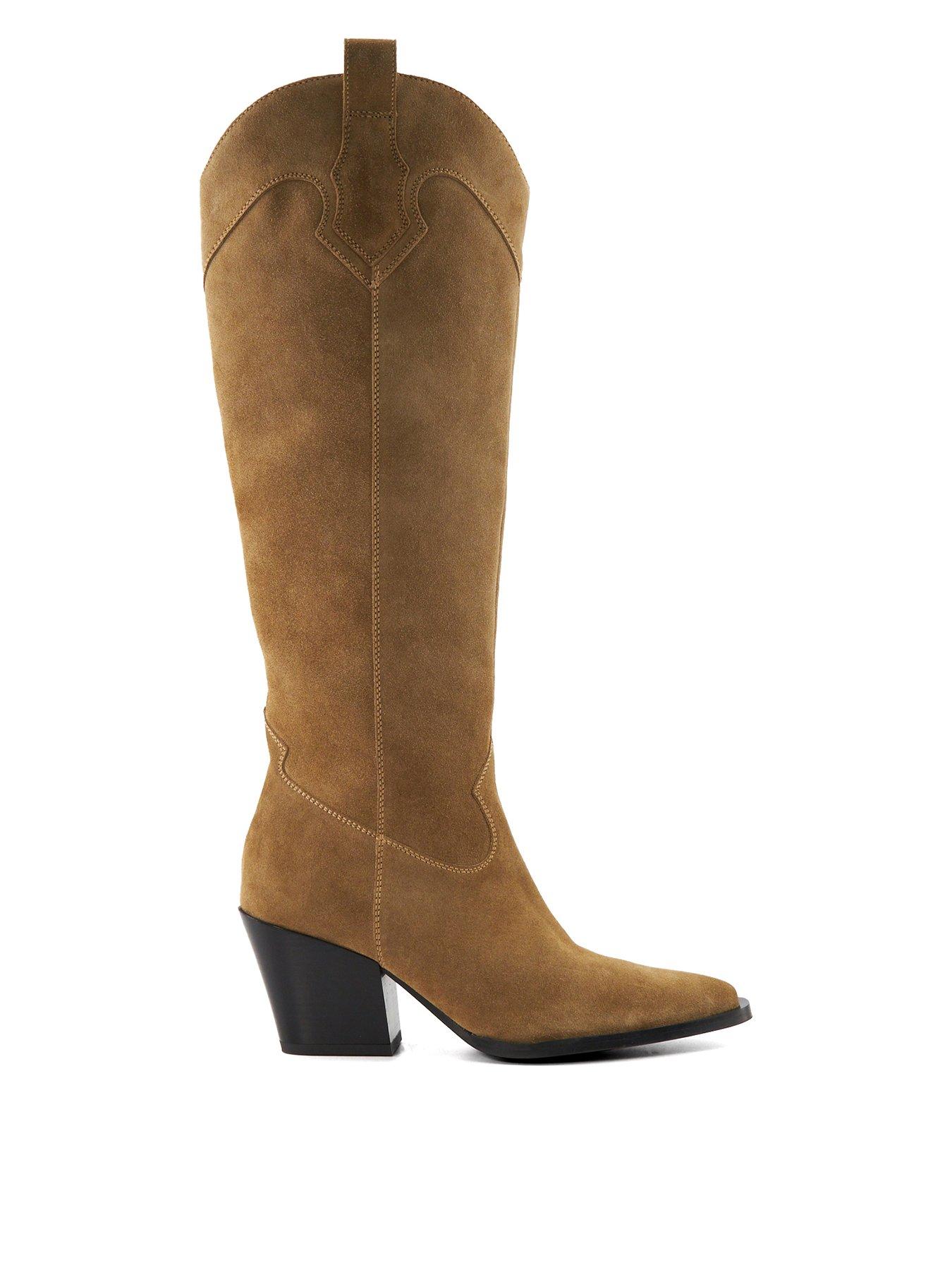 Dune London Tennessee Suede Knee-High Western Boots - Taupe | Very.co.uk