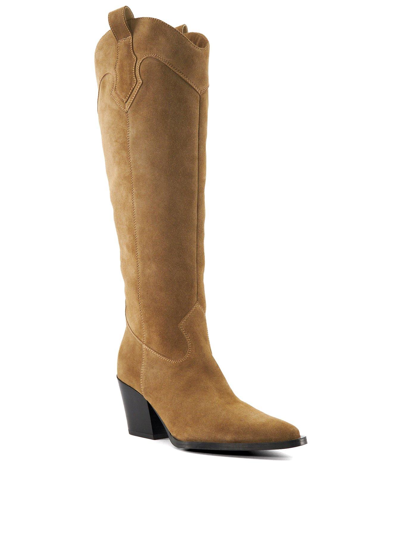 Dune London Tennessee Suede Knee-High Western Boots - Taupe | Very.co.uk