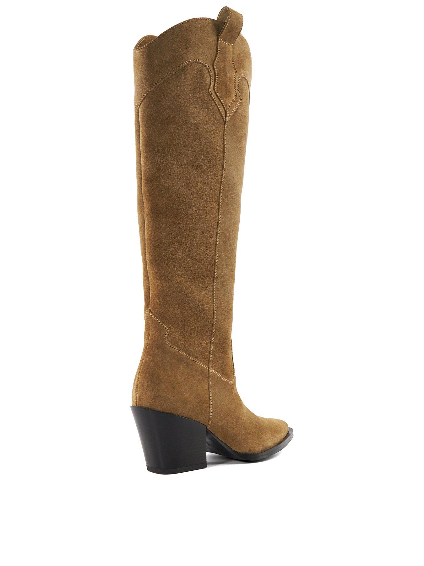 Dune London Tennessee Suede Knee-High Western Boots - Taupe | Very.co.uk