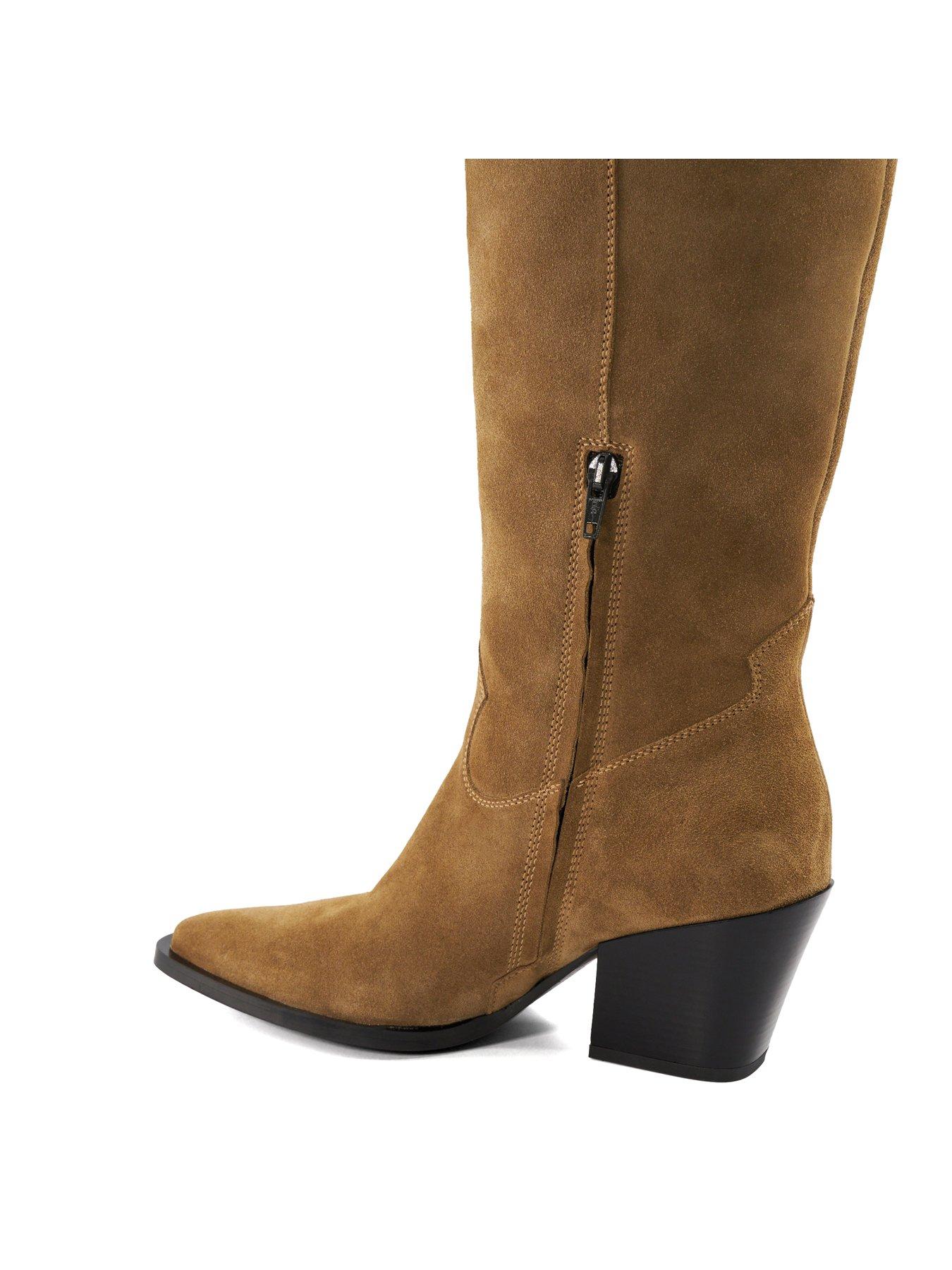 Dune London Tennessee Suede Knee-high Western Boots - Taupe 