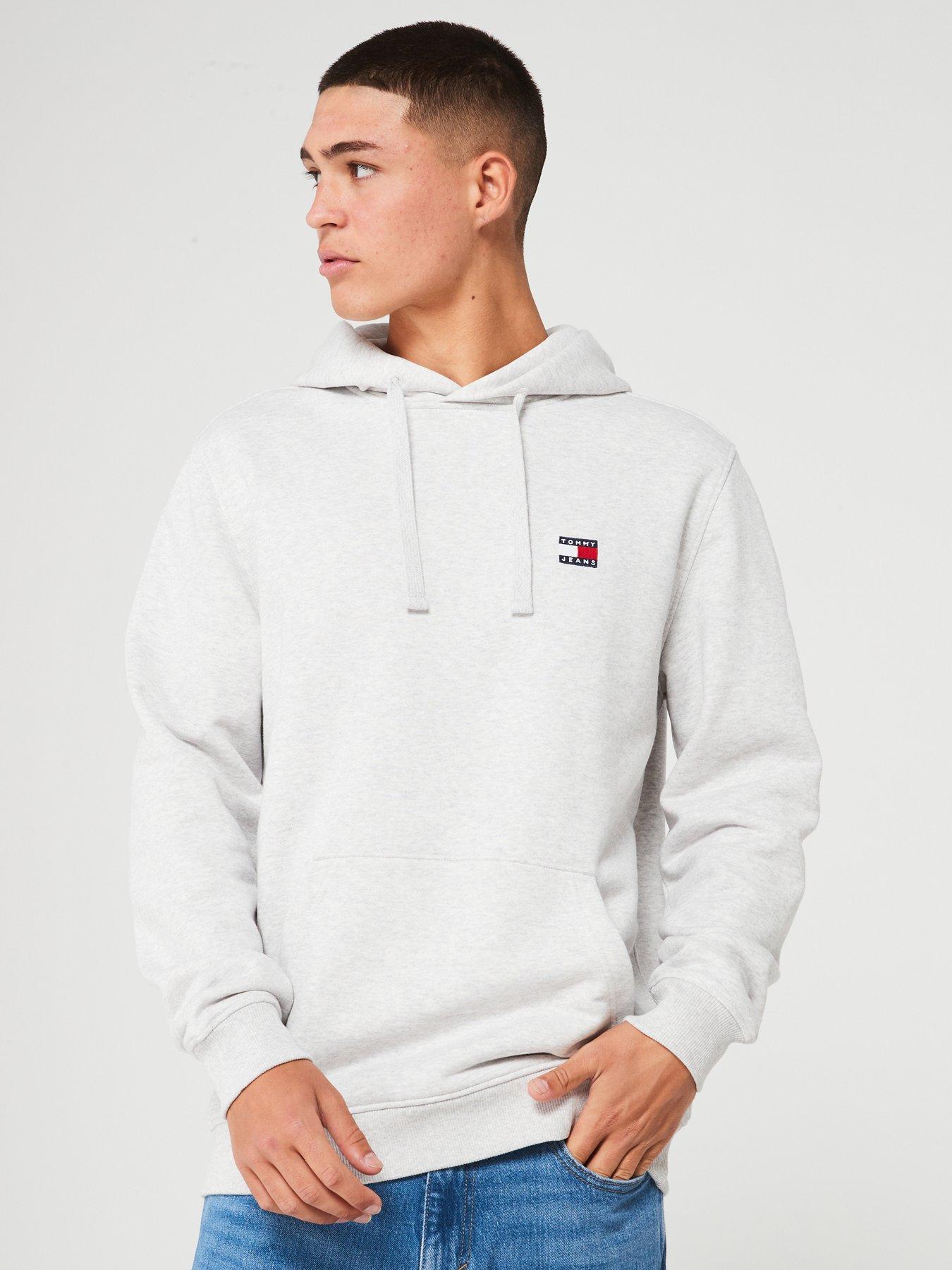 tommy jeans regular fit left chest badge hoodie - light grey