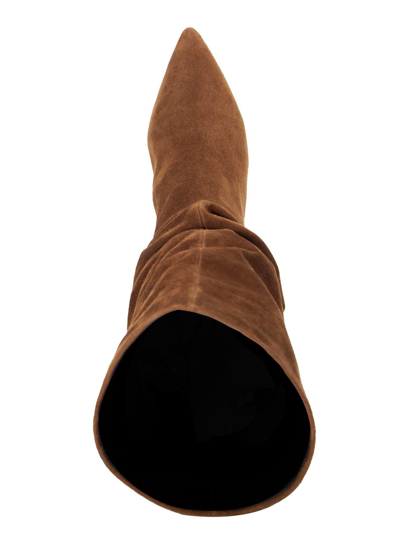 Dune London Slouch Suede Stretch Block heel Knee high Boots Dark Tan Very