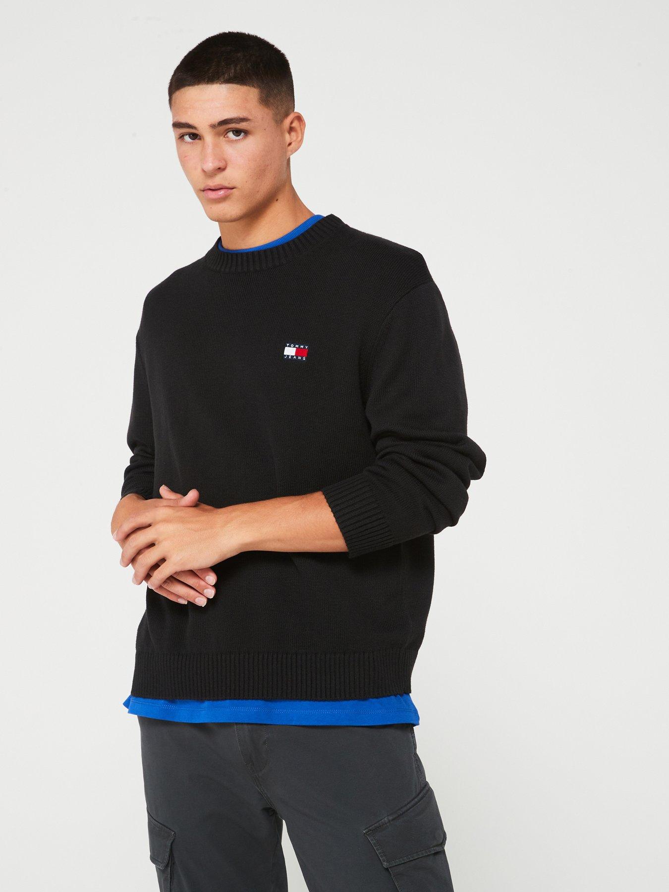 tommy jeans regular fit flag logo knitted jumper - black