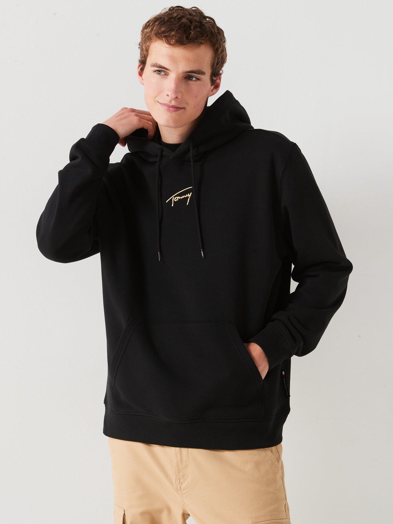 tommy jeans regular fit gold signature hoodie - black