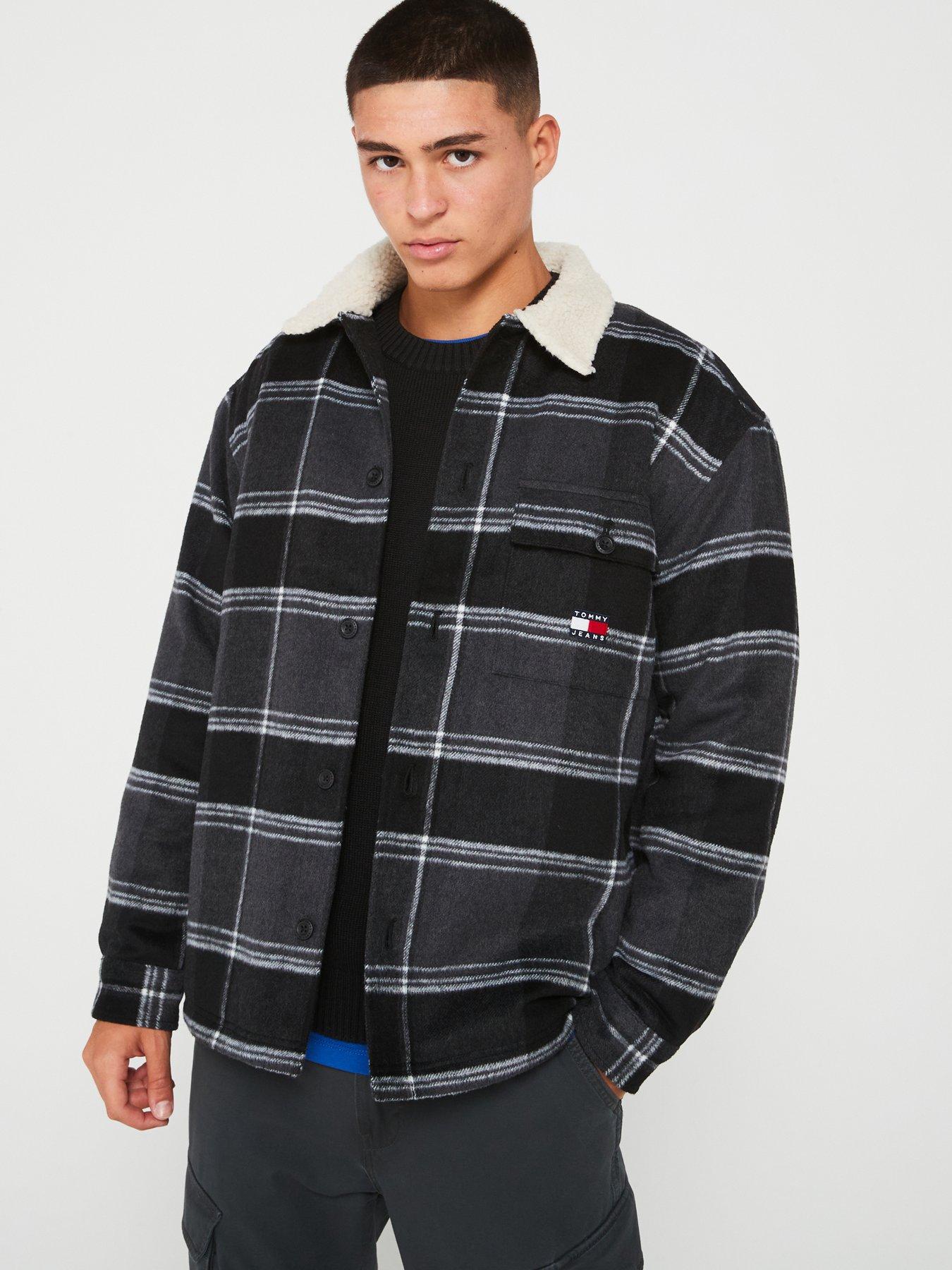 undefined Check Sherpa Overshirt - Dark Grey