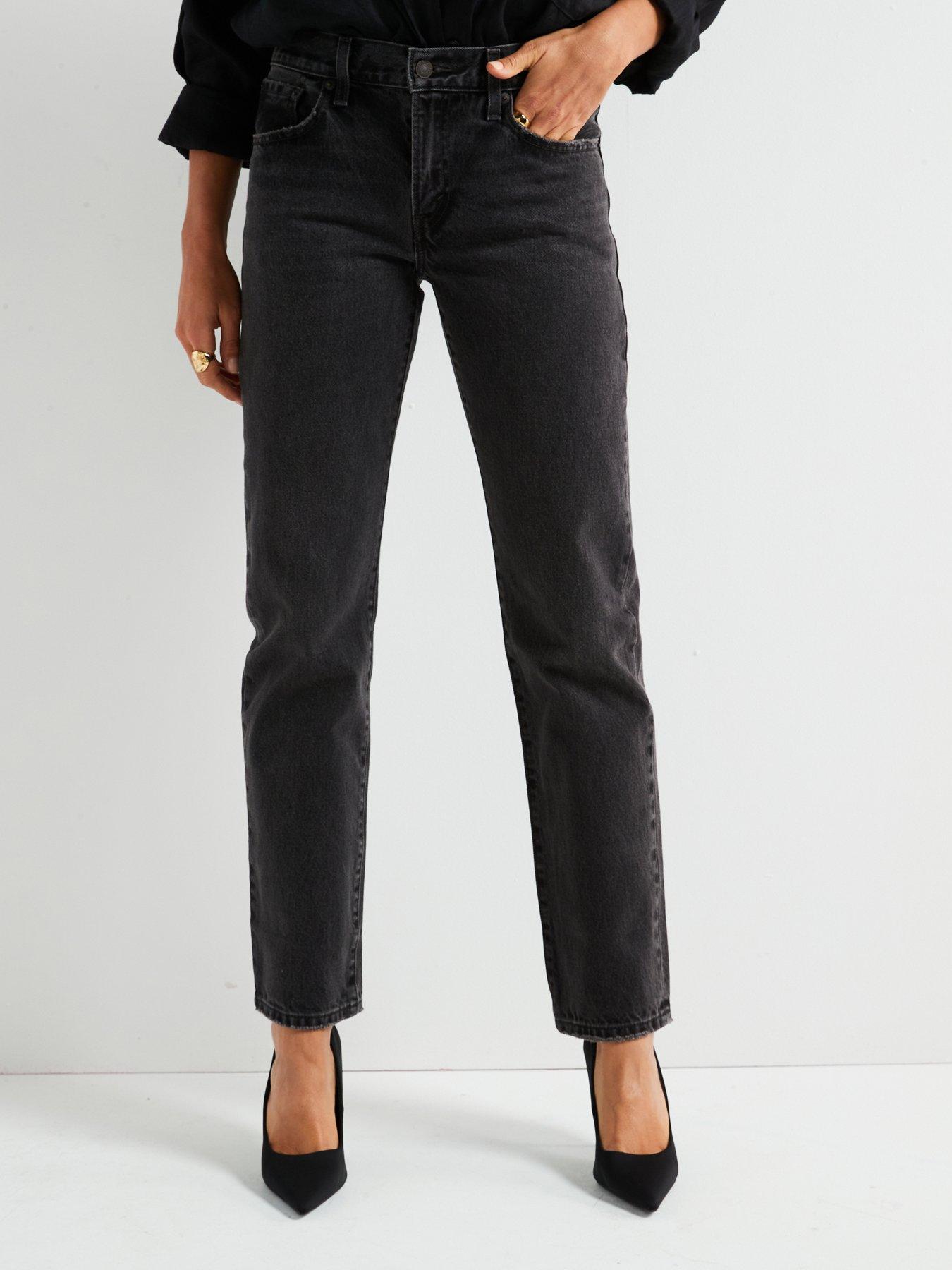 undefined Midi Rise Straight Leg Jeans - Black
