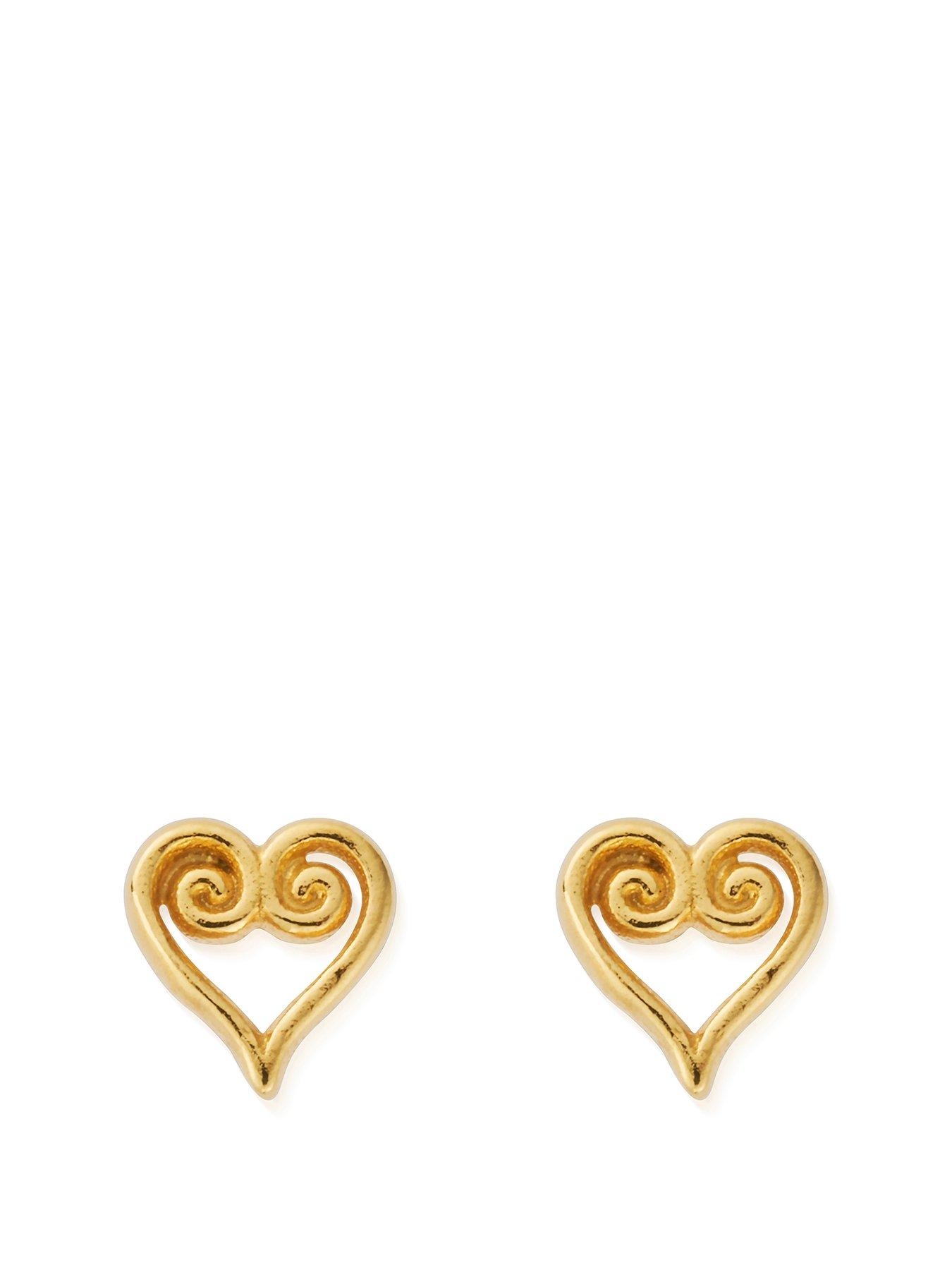 Product photograph of Chlobo Gold Scroll Heart Stud Earrings from very.co.uk