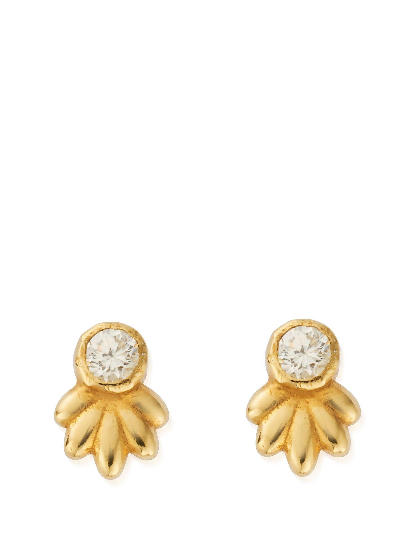 Product photograph of Chlobo Gold Glistening Flower Bud Stud Earrings from very.co.uk
