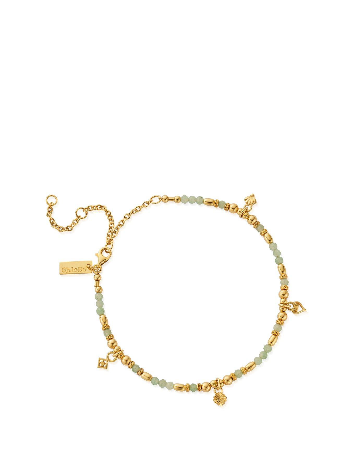 Product photograph of Chlobo Gold Harmony Aventurine Anklet from very.co.uk