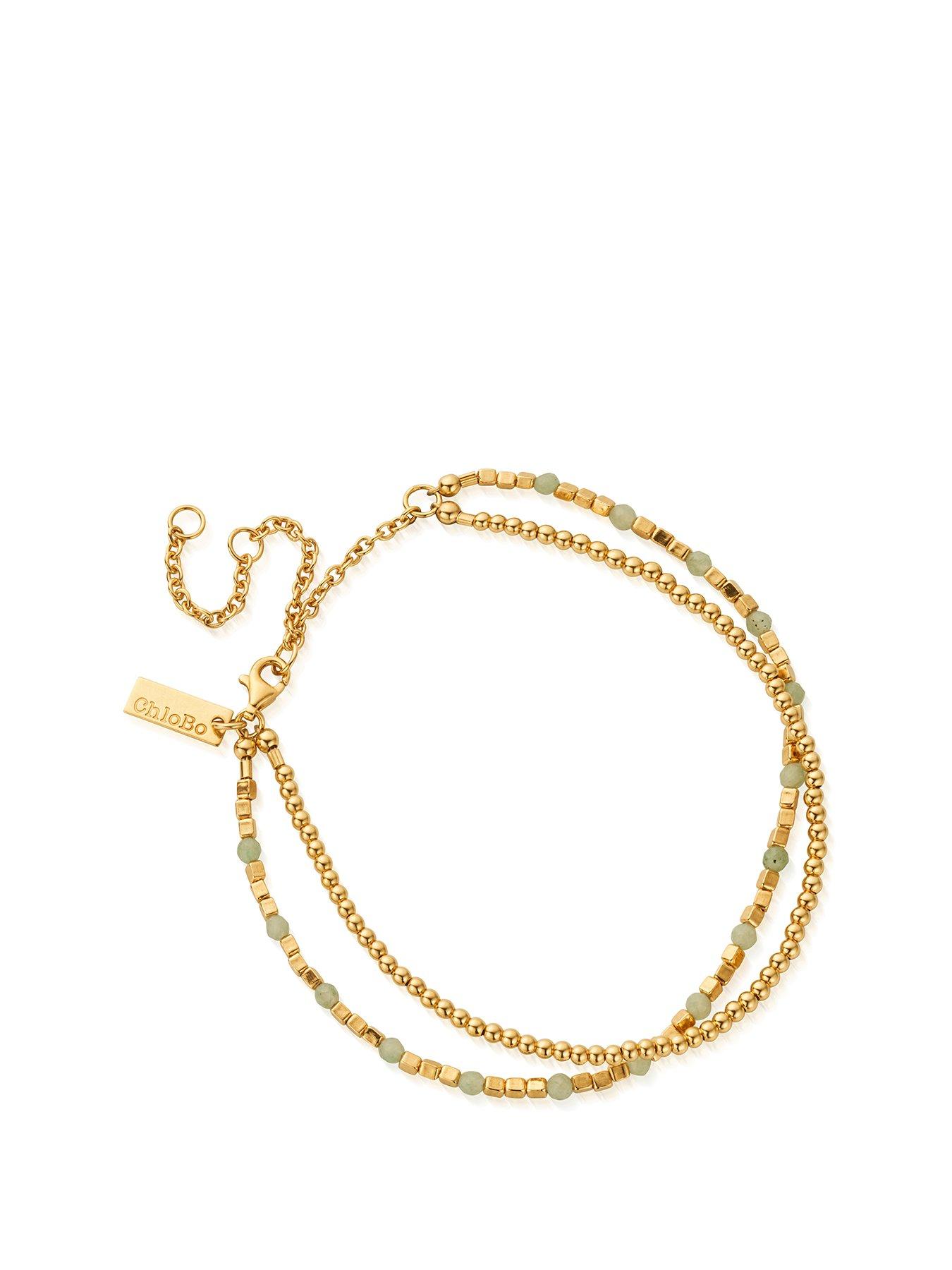 Product photograph of Chlobo Gold Mini Cute And Aventurine Anklet from very.co.uk