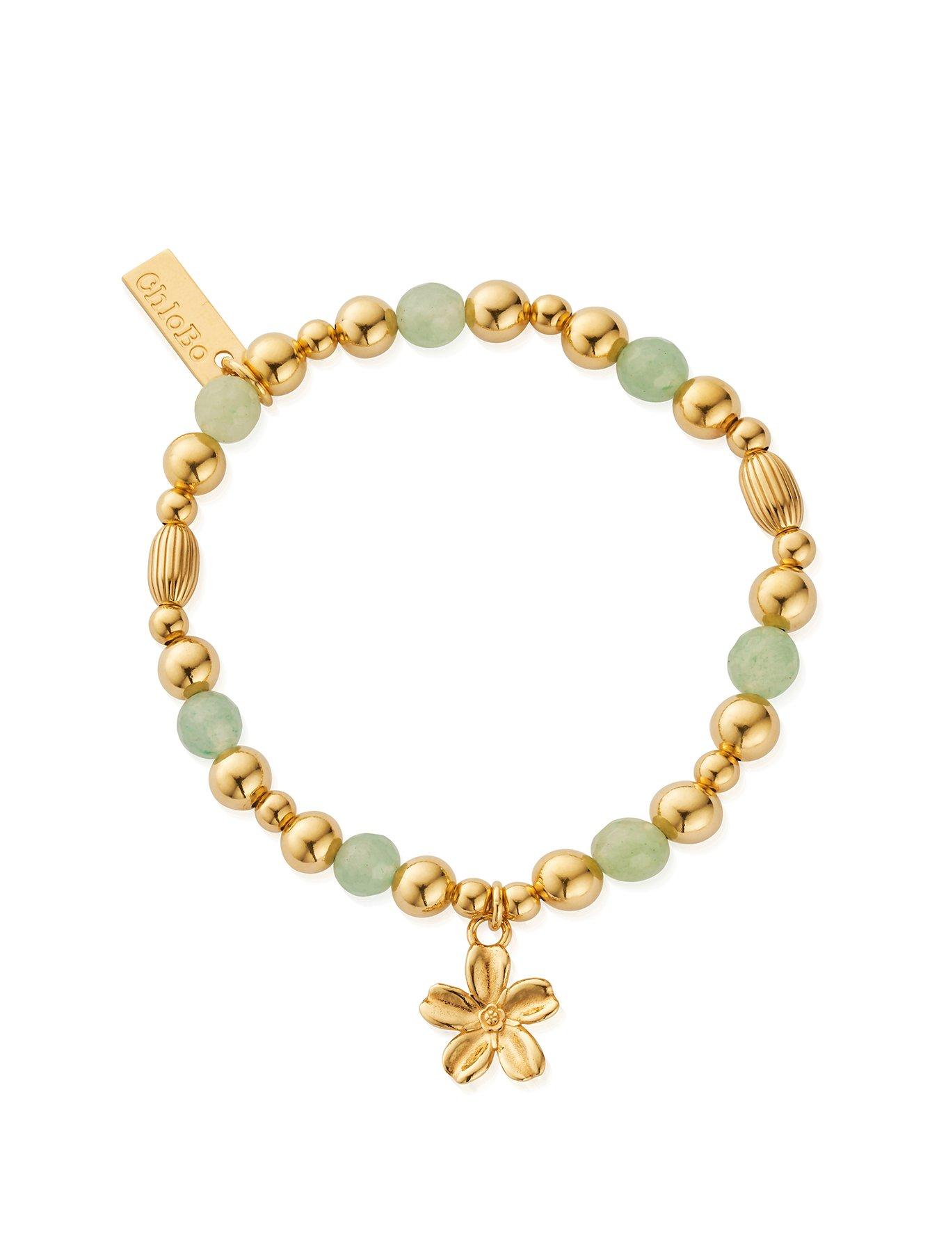 Product photograph of Chlobo Gold Forget Me Not Aventurine Bracelet from very.co.uk