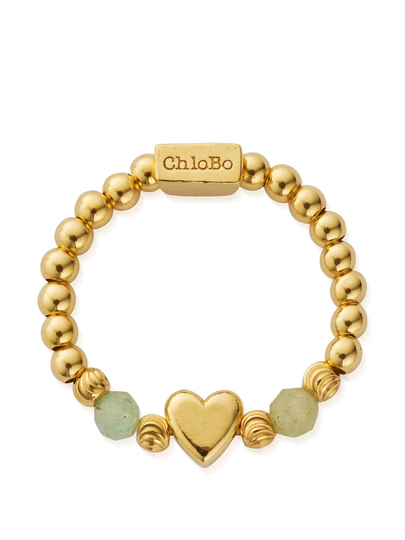 Product photograph of Chlobo Gold New Love Aventurine Ring Medium from very.co.uk