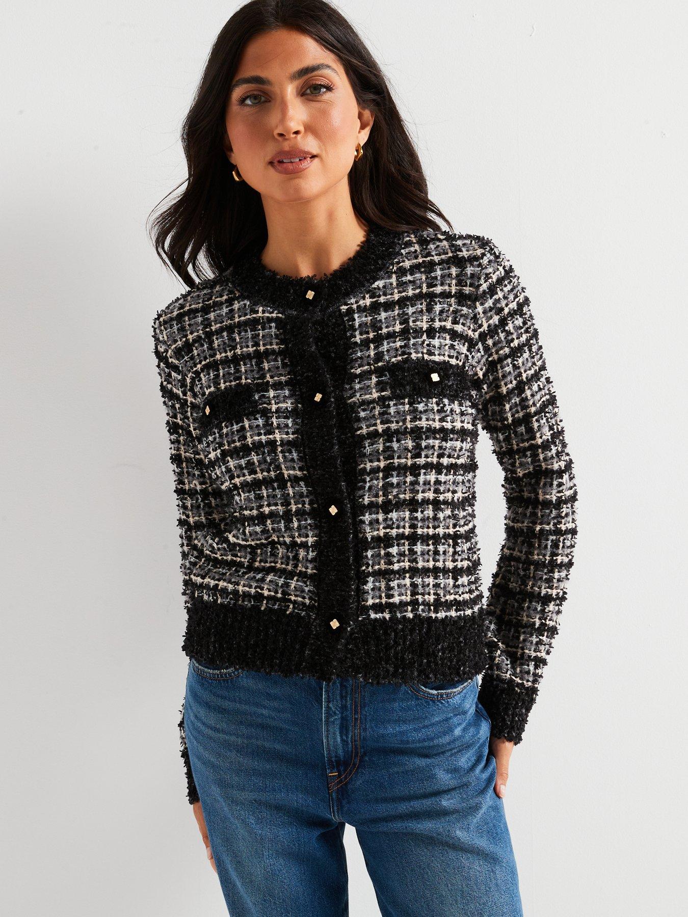undefined Round Neck Textured Trophy Jacket with Wool - Black