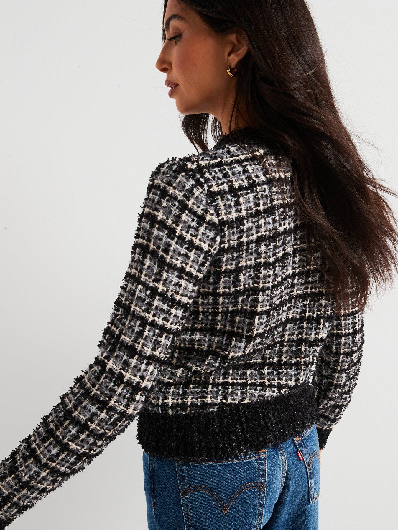 Image 5 of 6 of V by Very Round Neck Textured Trophy Jacket with Wool - Black