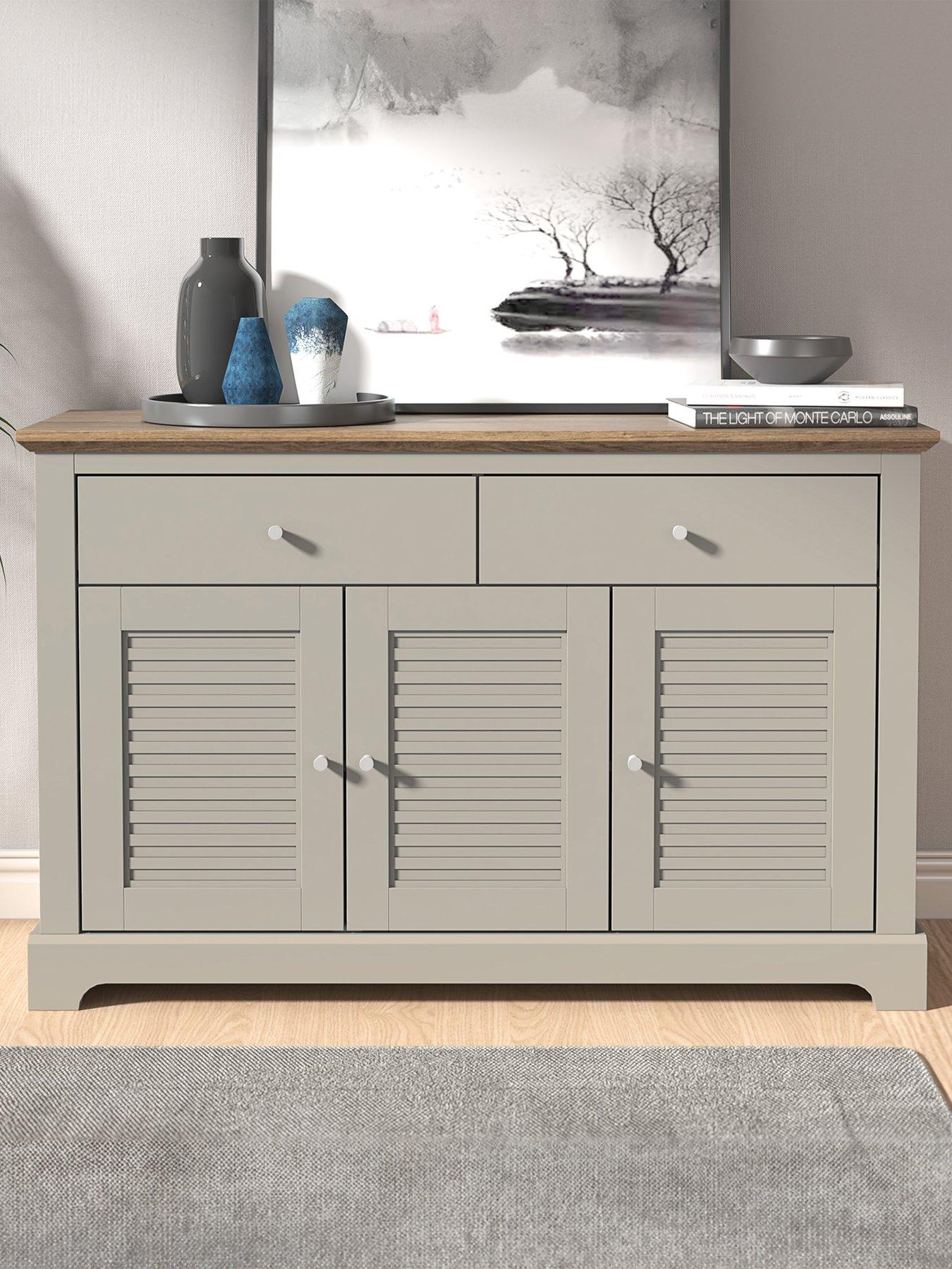 undefined Salcombe Large 3 Door, 2 Drawer Sideboard - Grey
