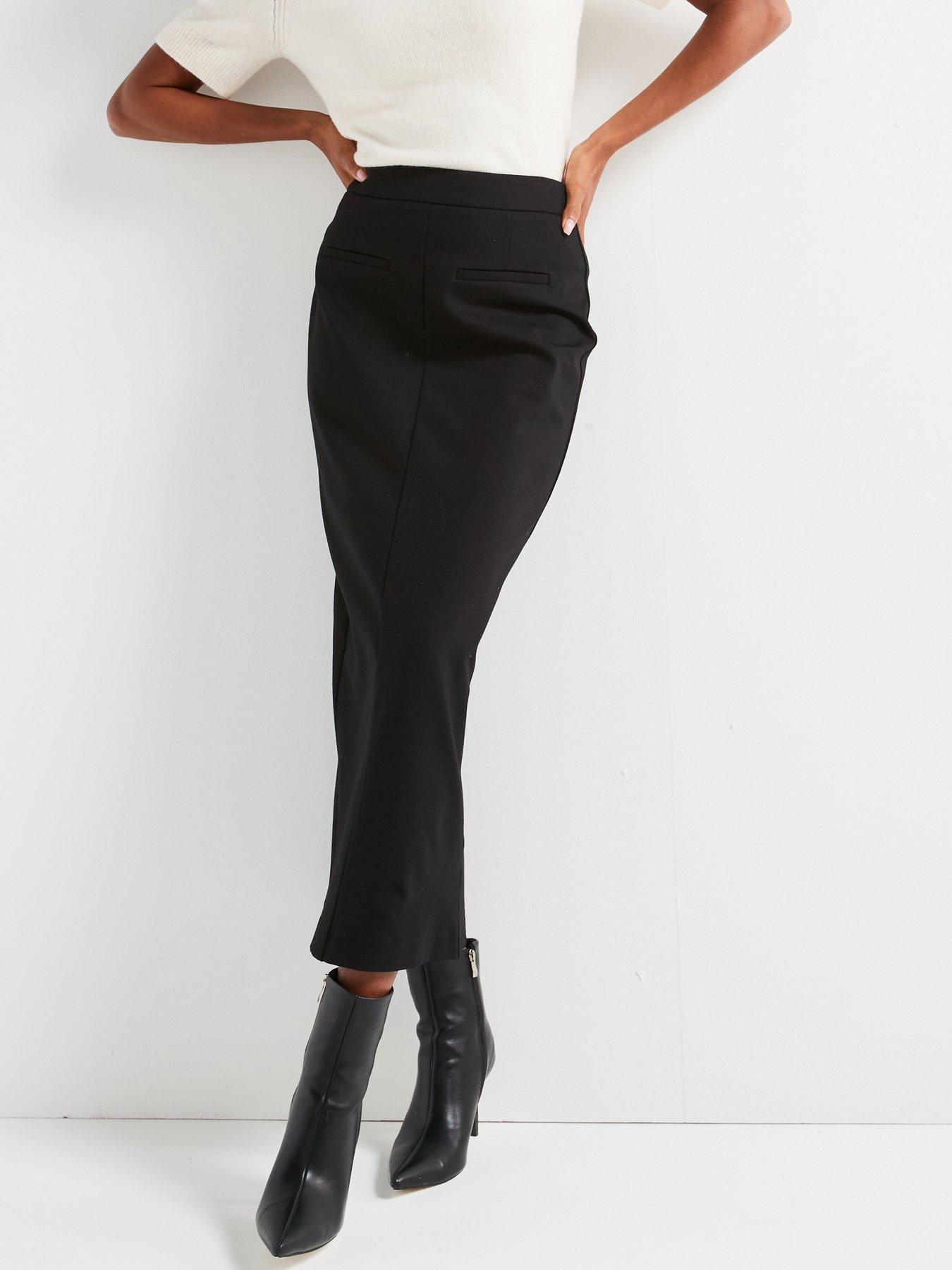 undefined Seamed Ponte Midi Skirt - Black