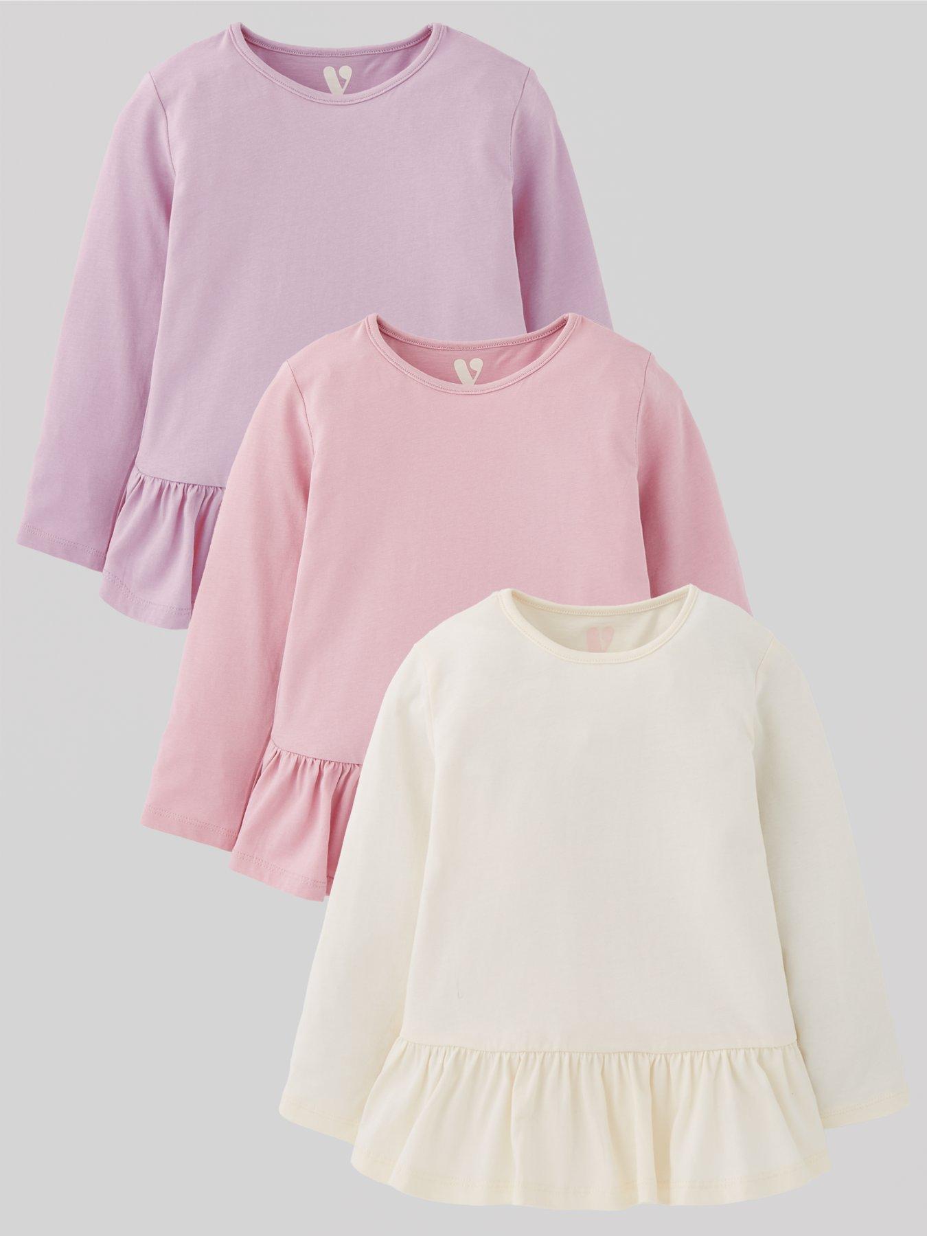 undefined Girls 3 Pack Peplum Long Sleeve T-Shirts - Multi