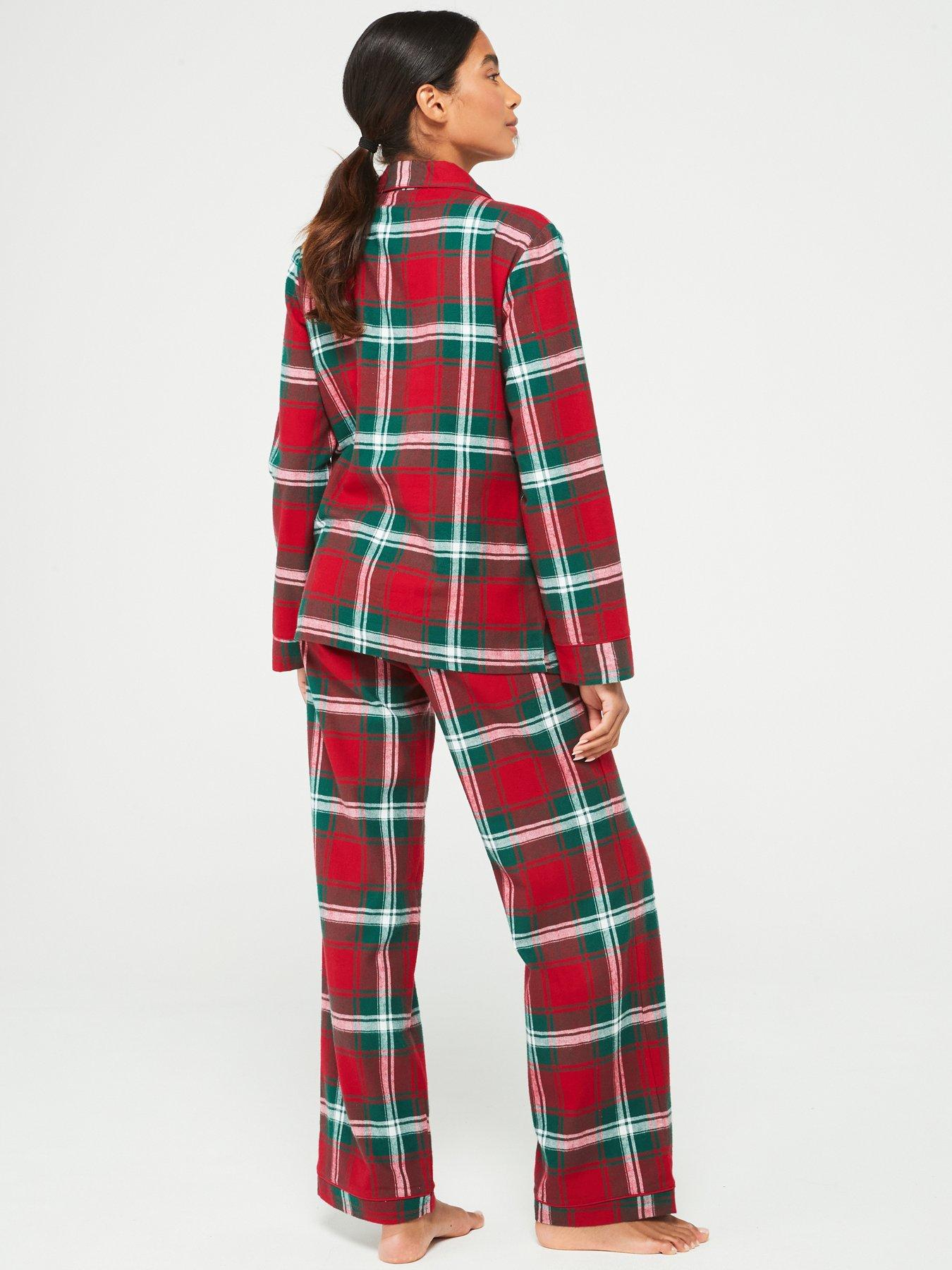 Women's Christmas Pajama Sets - Red & Brown Lightweight Sleepwear, 2-Piece Button Down Pjs
