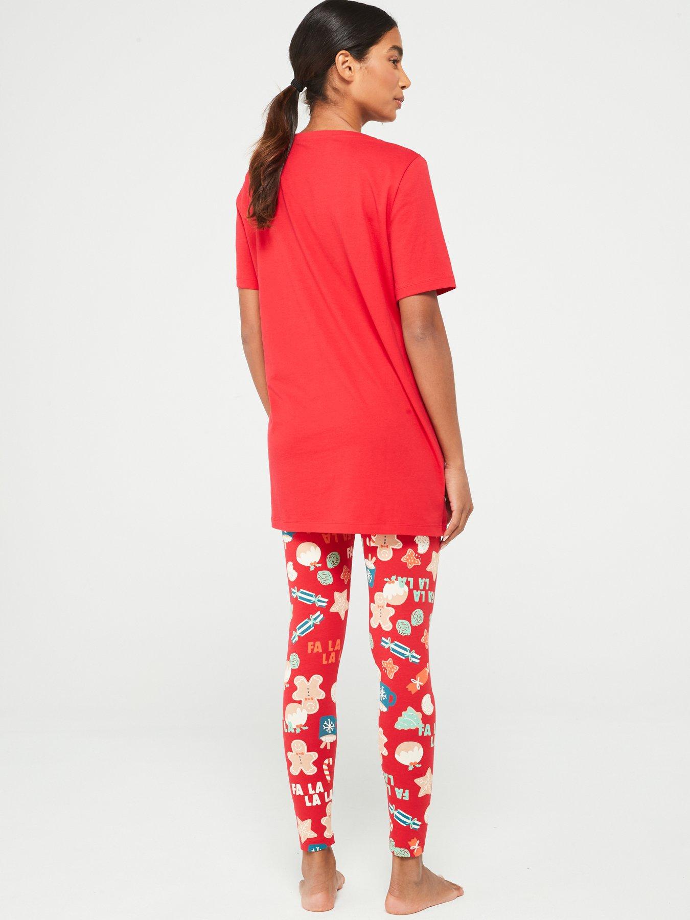 V by Very Womens Family Christmas Pj Printed Legging Oversized Tee Red Very