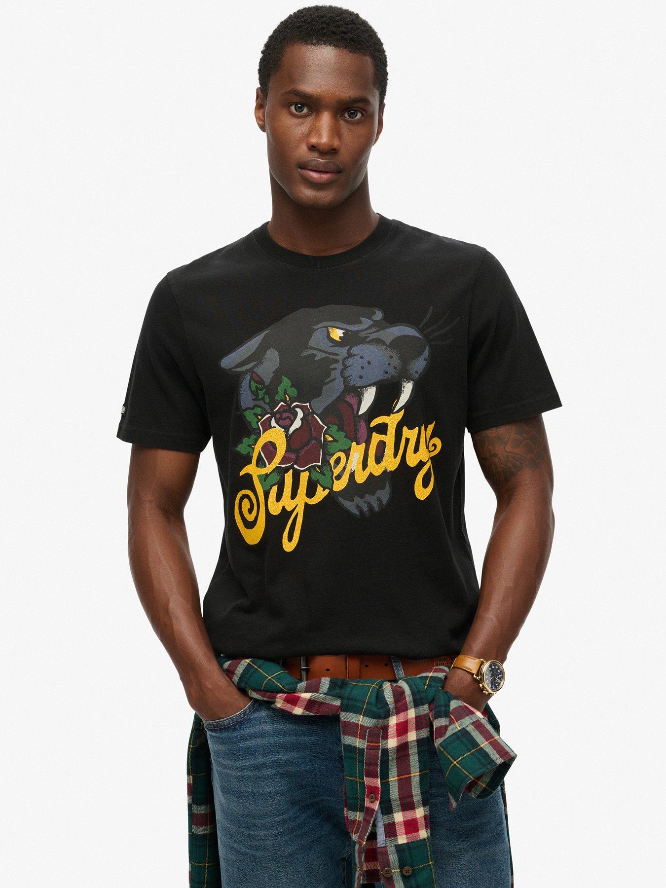 Image 1 of 3 of Superdry Panther Tattoo Script T-Shirt - Black