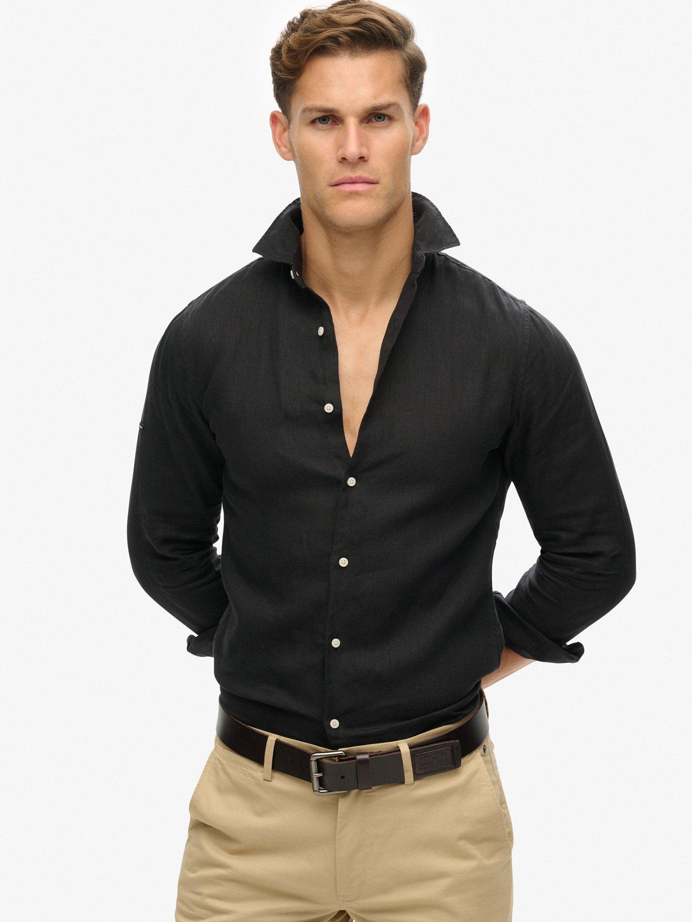 Image 1 of 3 of Superdry Studios Linen Long Sleeve Shirt - Black
