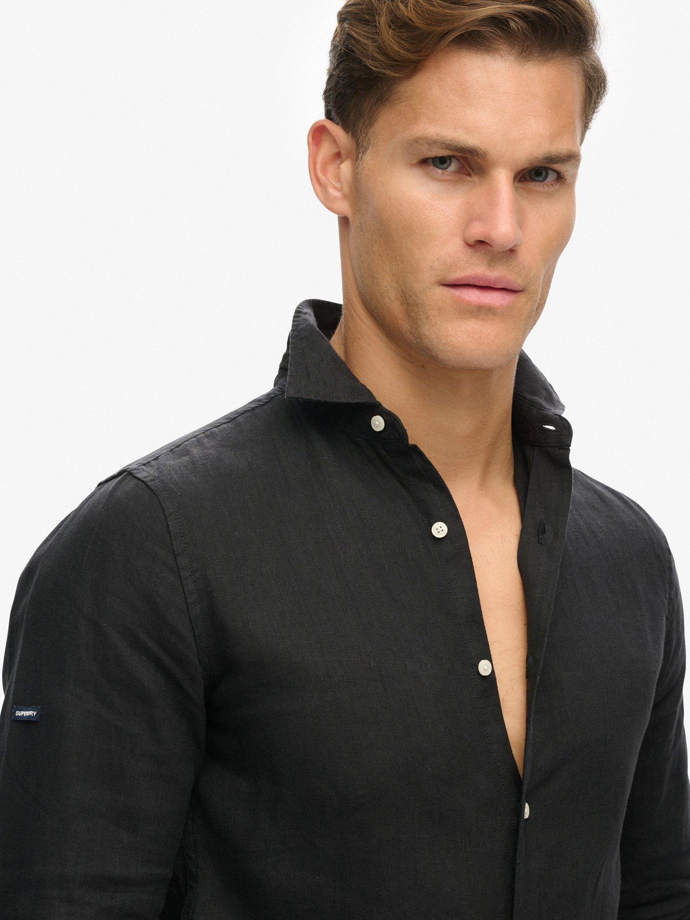Image 3 of 3 of Superdry Studios Linen Long Sleeve Shirt - Black